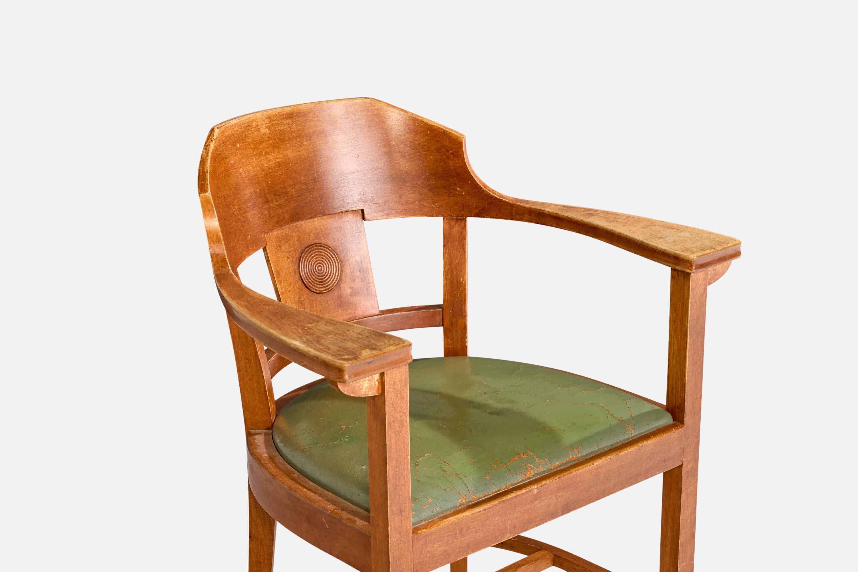 Designer suédois, fauteuil, bouleau, cuir, Suède, années 1900 en vente 1