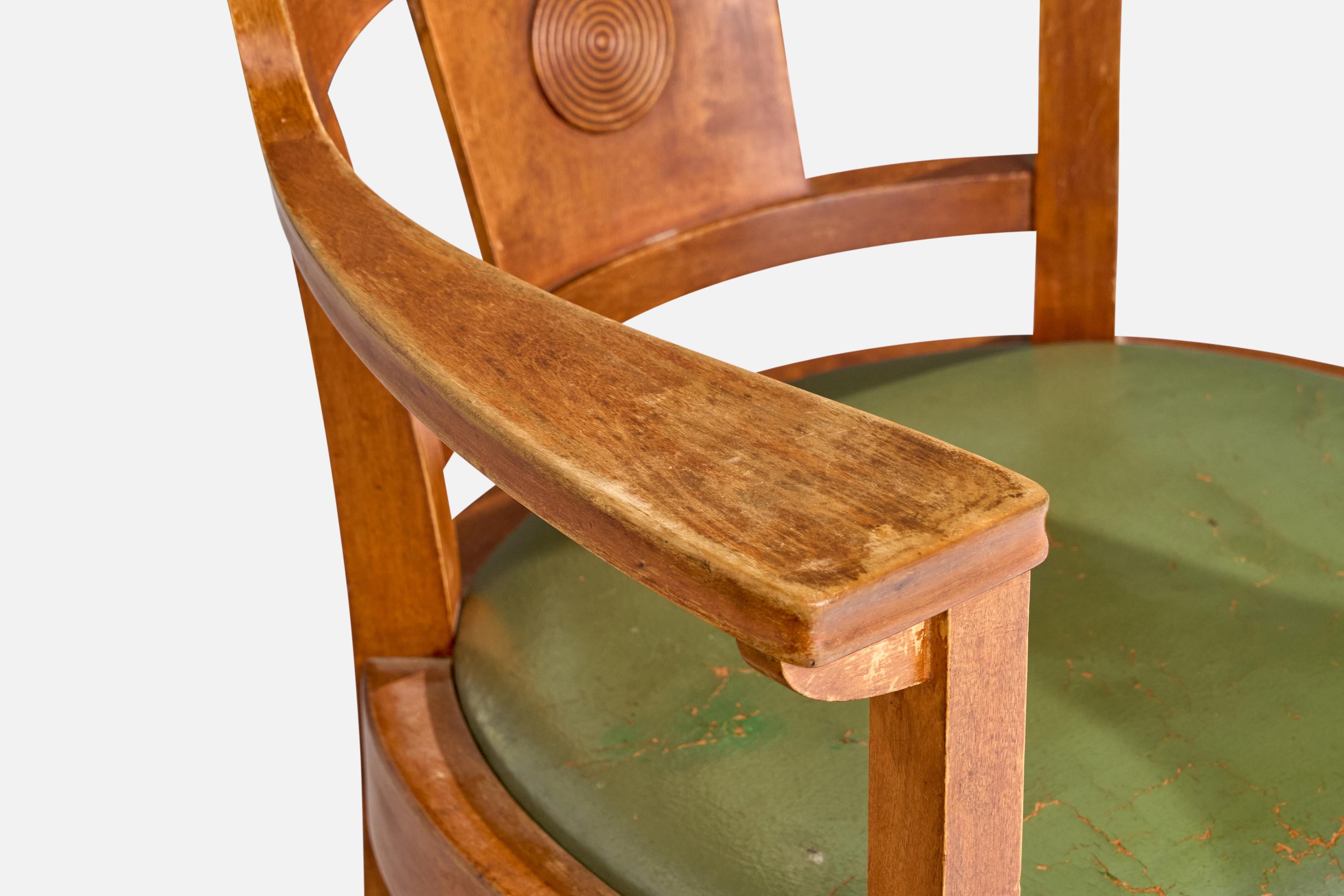 Designer suédois, fauteuil, bouleau, cuir, Suède, années 1900 en vente 2