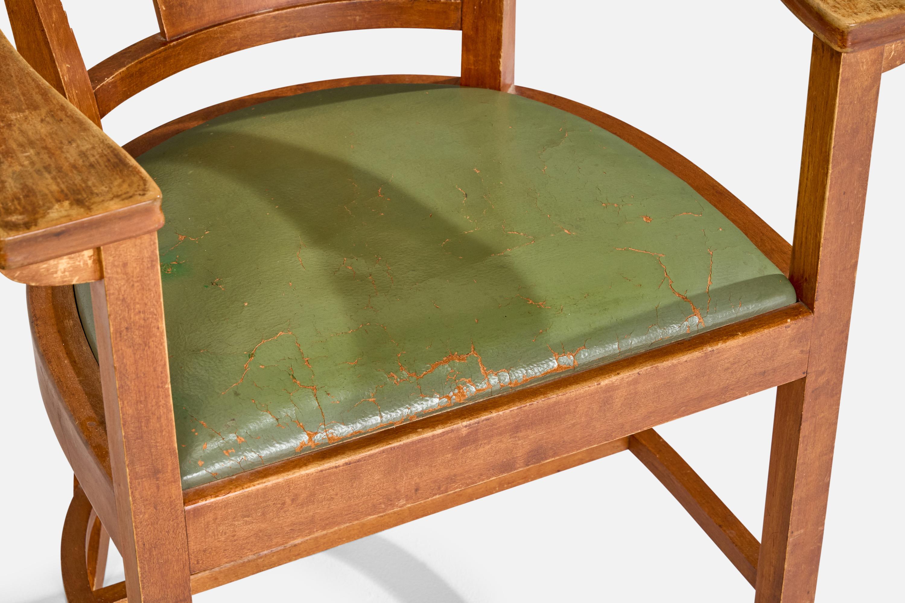 Designer suédois, fauteuil, bouleau, cuir, Suède, années 1900 en vente 3