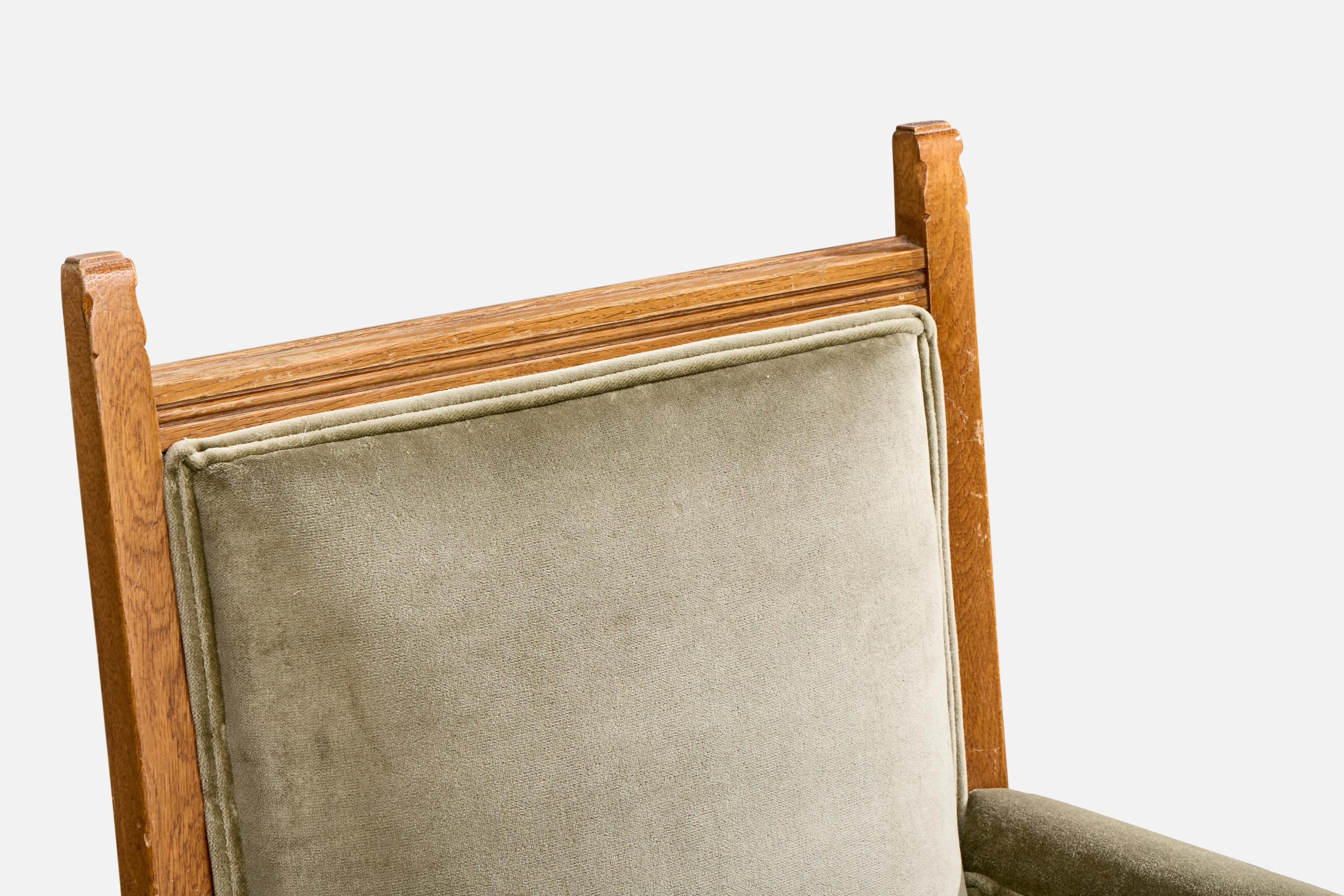 Designer suédois, fauteuil, Oak Oak, Velvet, Suède, 1900 en vente 4