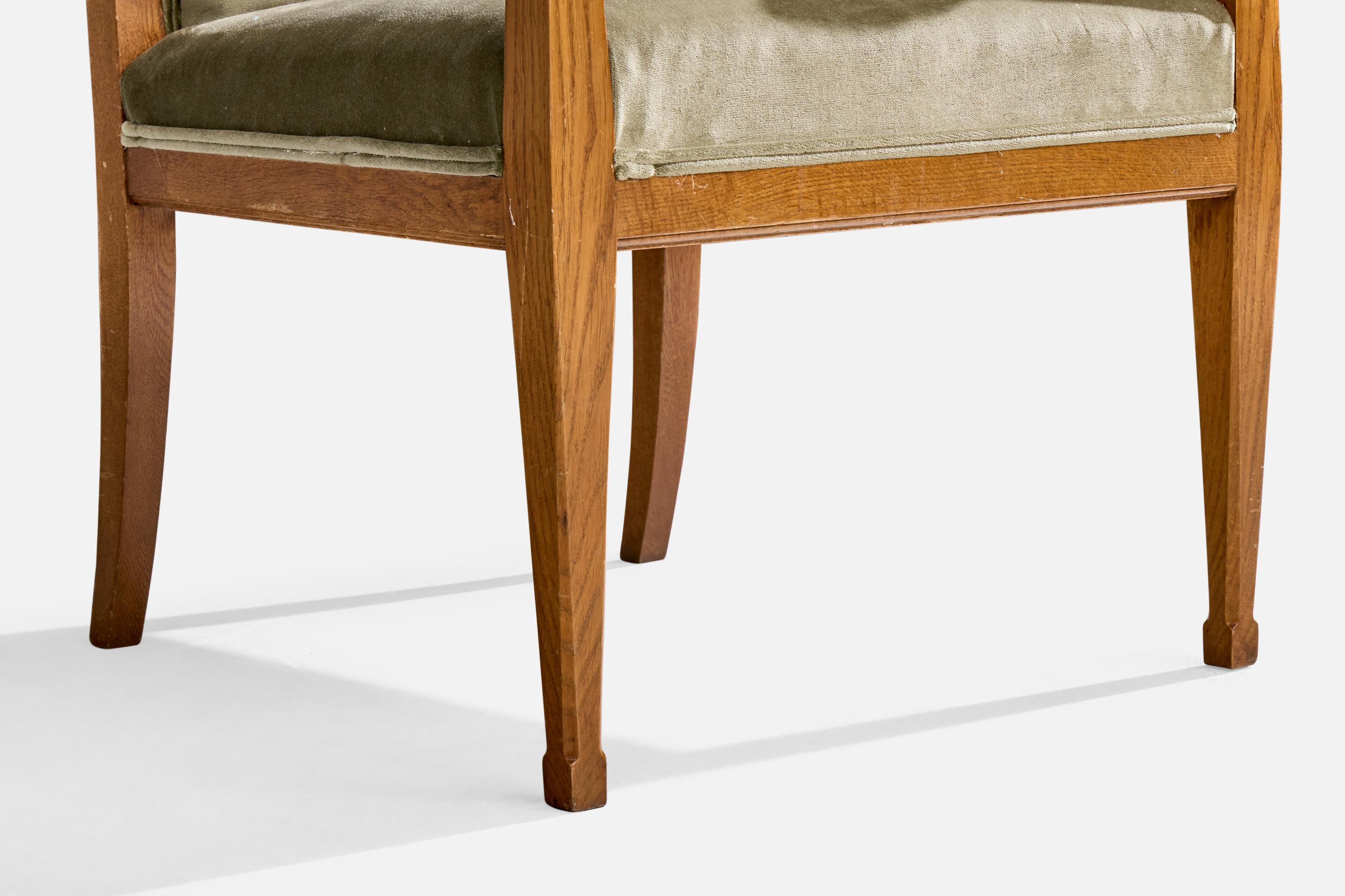 Suédois Designer suédois, fauteuil, Oak Oak, Velvet, Suède, 1900 en vente