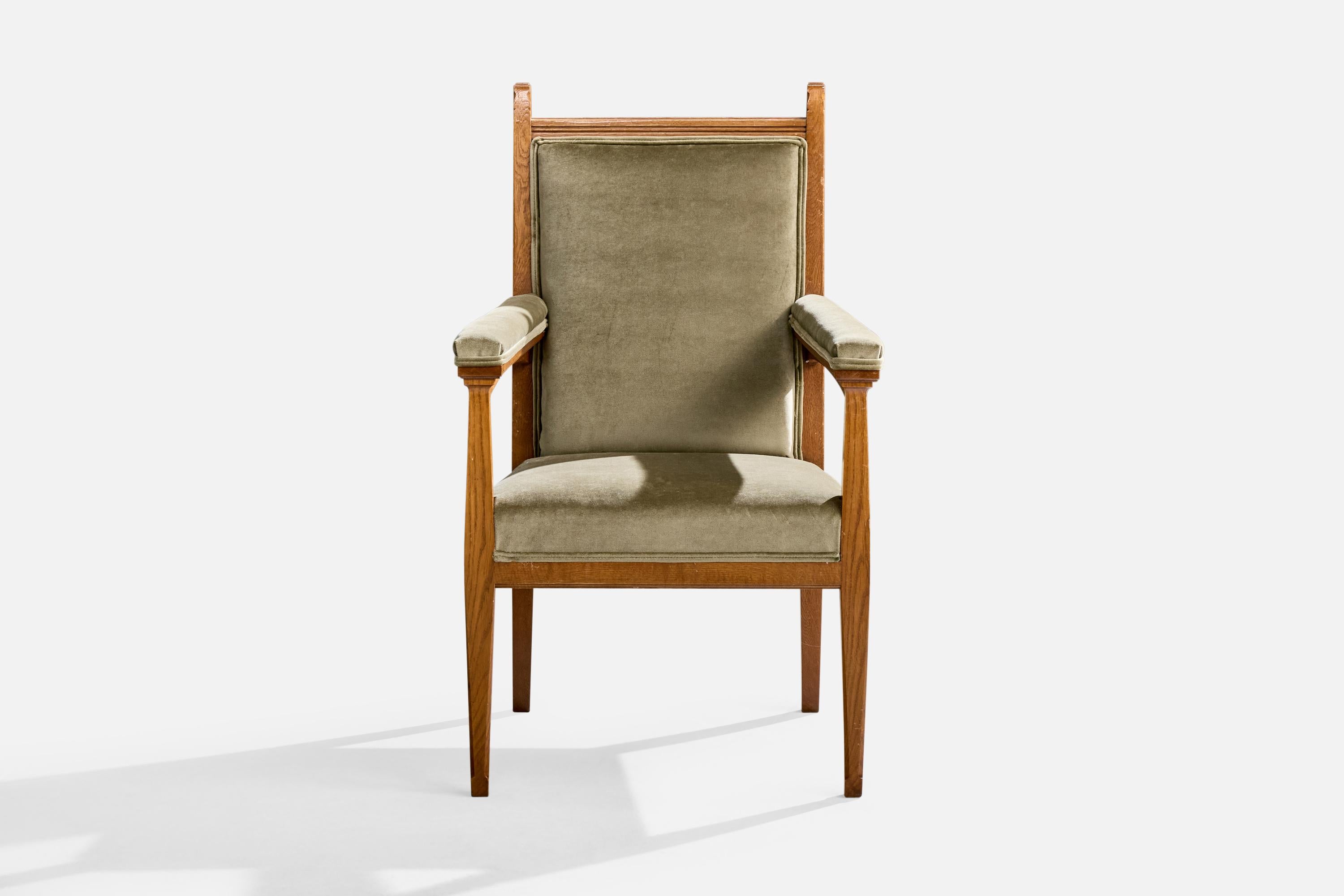Début du 20ème siècle Designer suédois, fauteuil, Oak Oak, Velvet, Suède, 1900 en vente