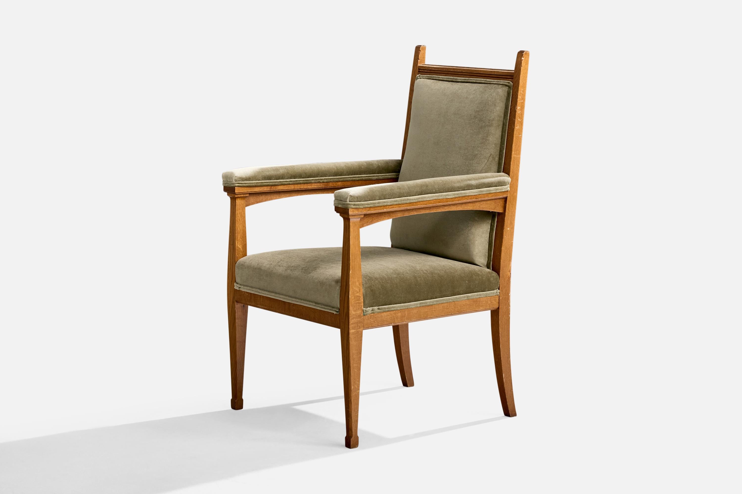 Velours Designer suédois, fauteuil, Oak Oak, Velvet, Suède, 1900 en vente