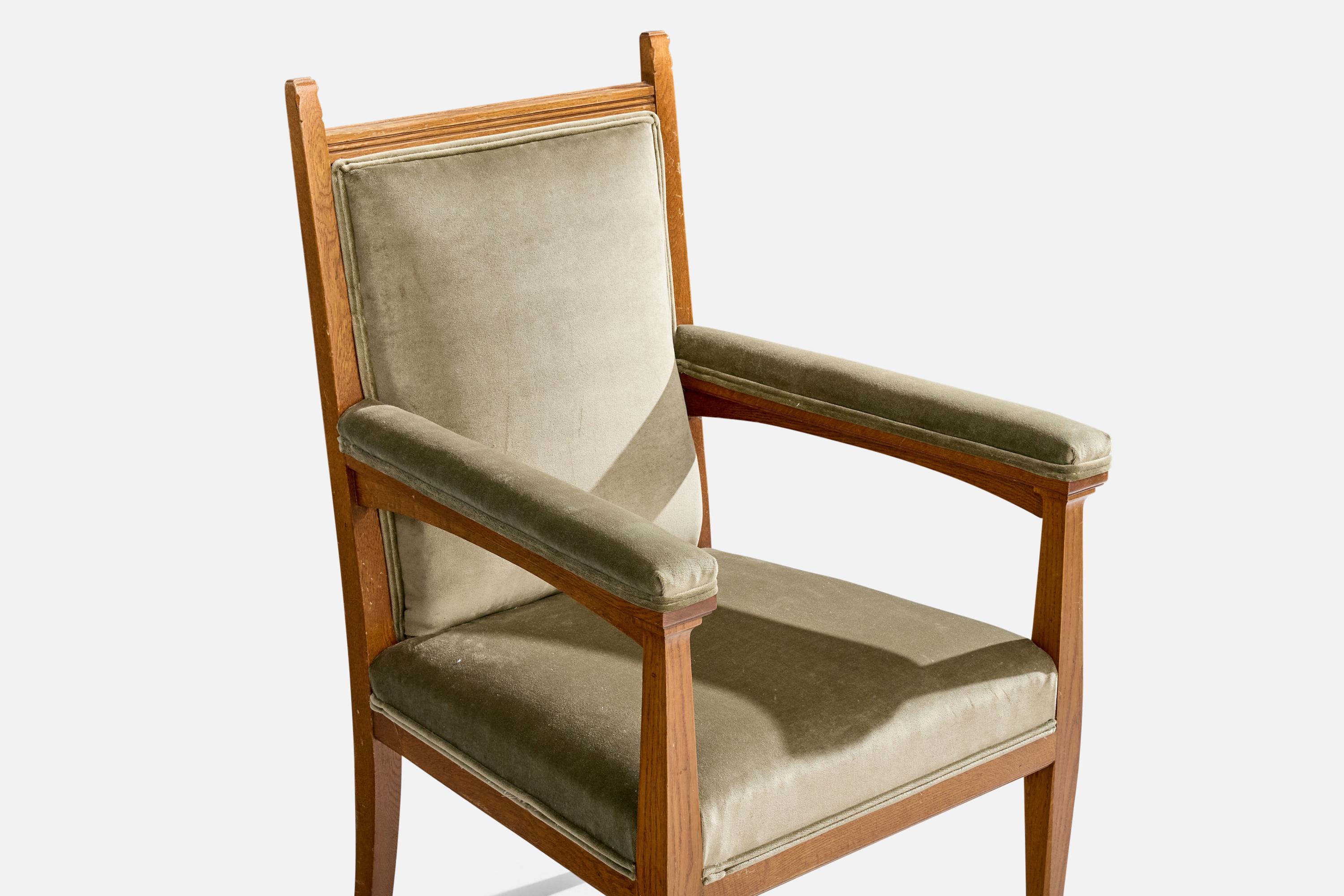 Designer suédois, fauteuil, Oak Oak, Velvet, Suède, 1900 en vente 3