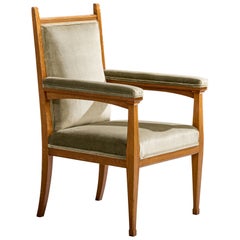 Swedish Designer, Armchair, Oak, Velvet, Sweden, 1900