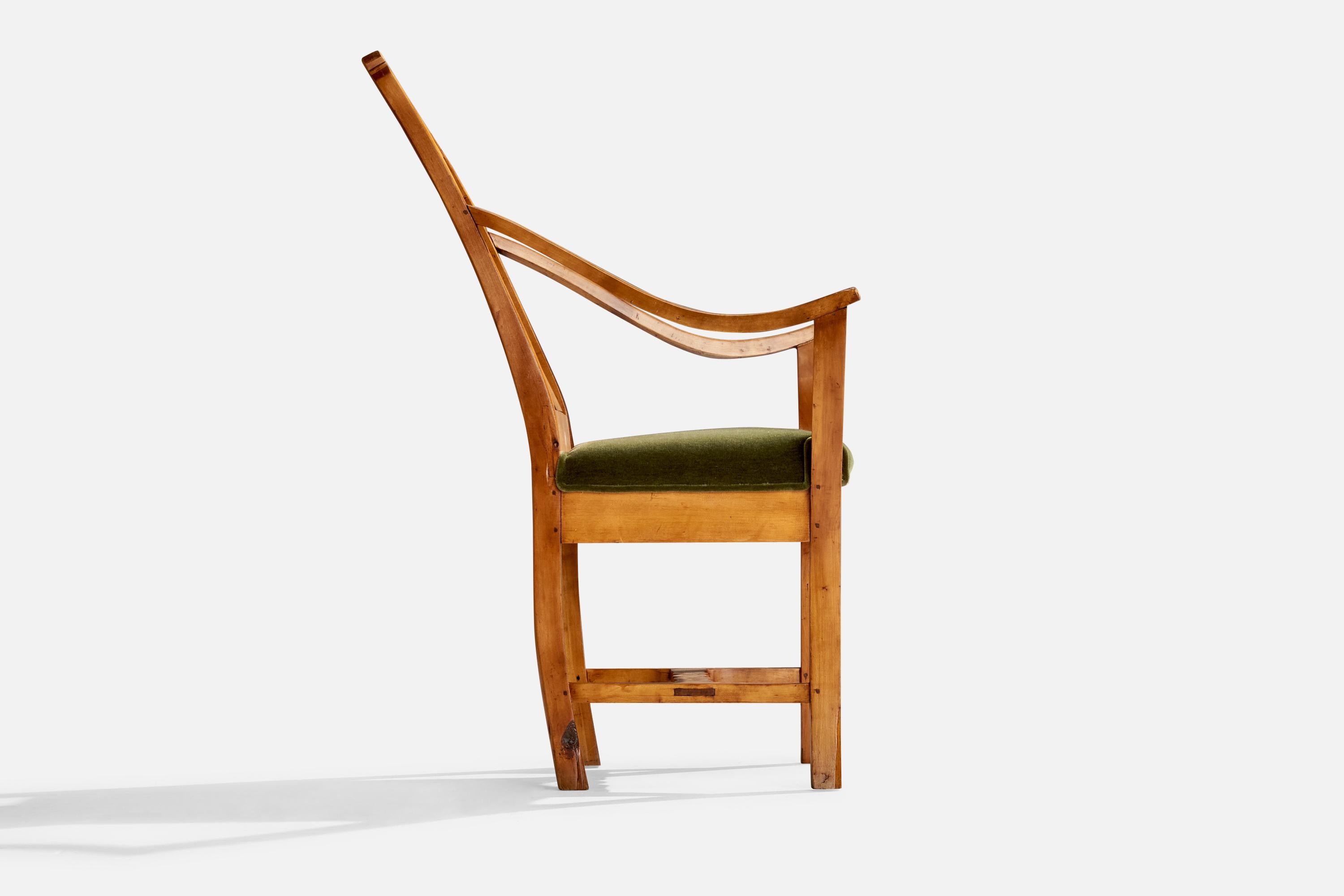 Swedish Designer, Armchair, Wood, Velvet, Sweden, 1915 For Sale 6