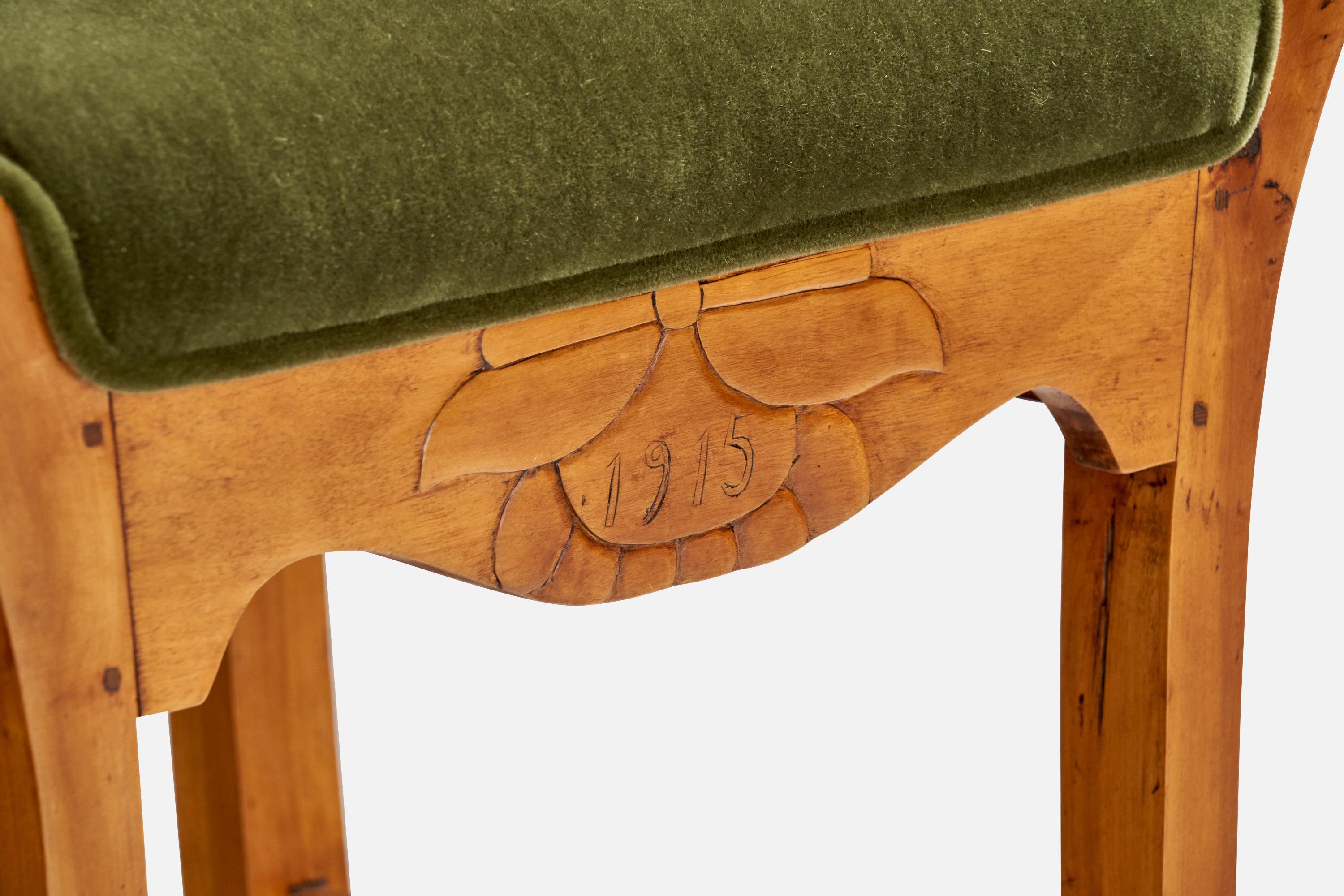 Swedish Designer, Armchair, Wood, Velvet, Sweden, 1915 For Sale 1