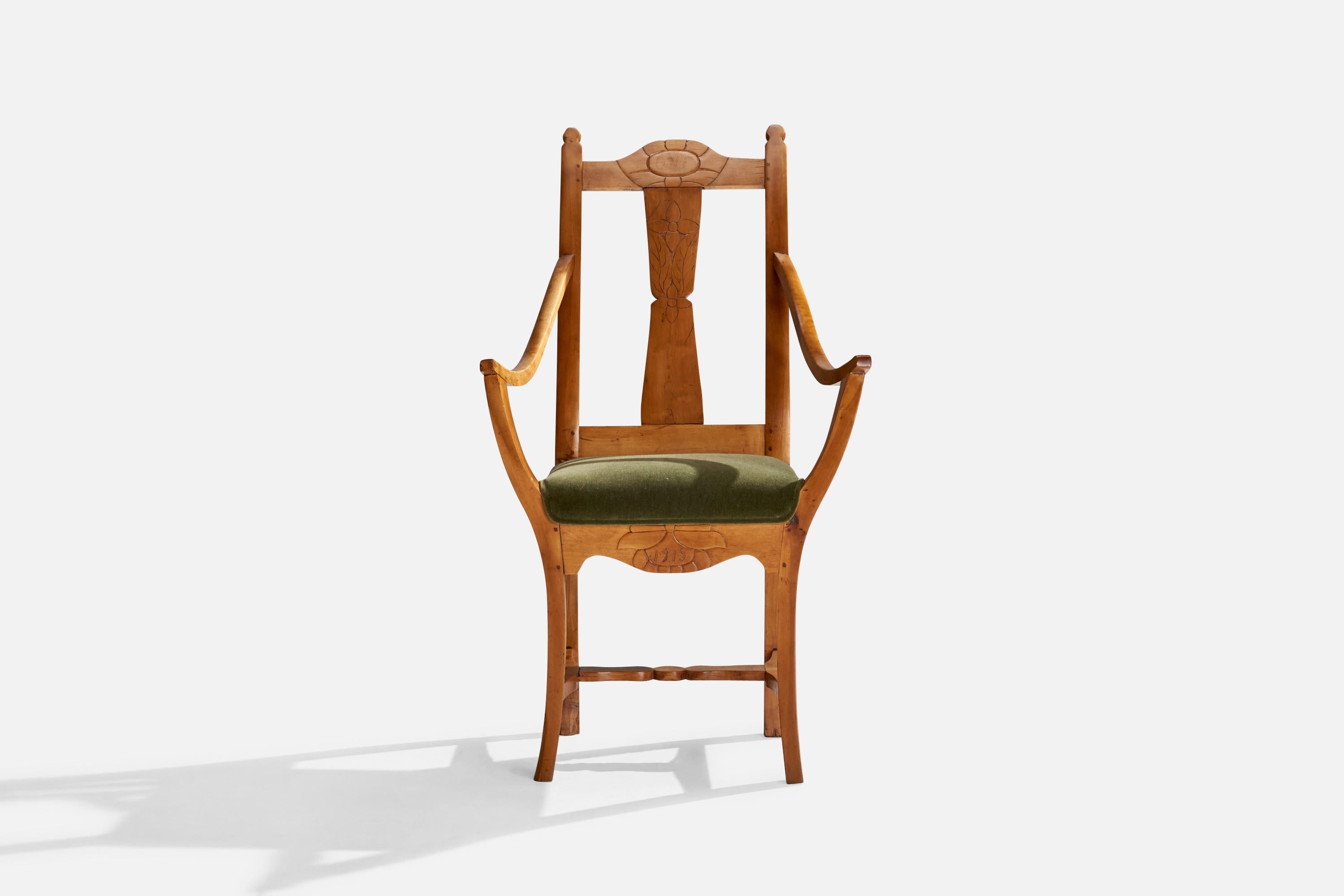 Swedish Designer, Armchair, Wood, Velvet, Sweden, 1915 For Sale 4
