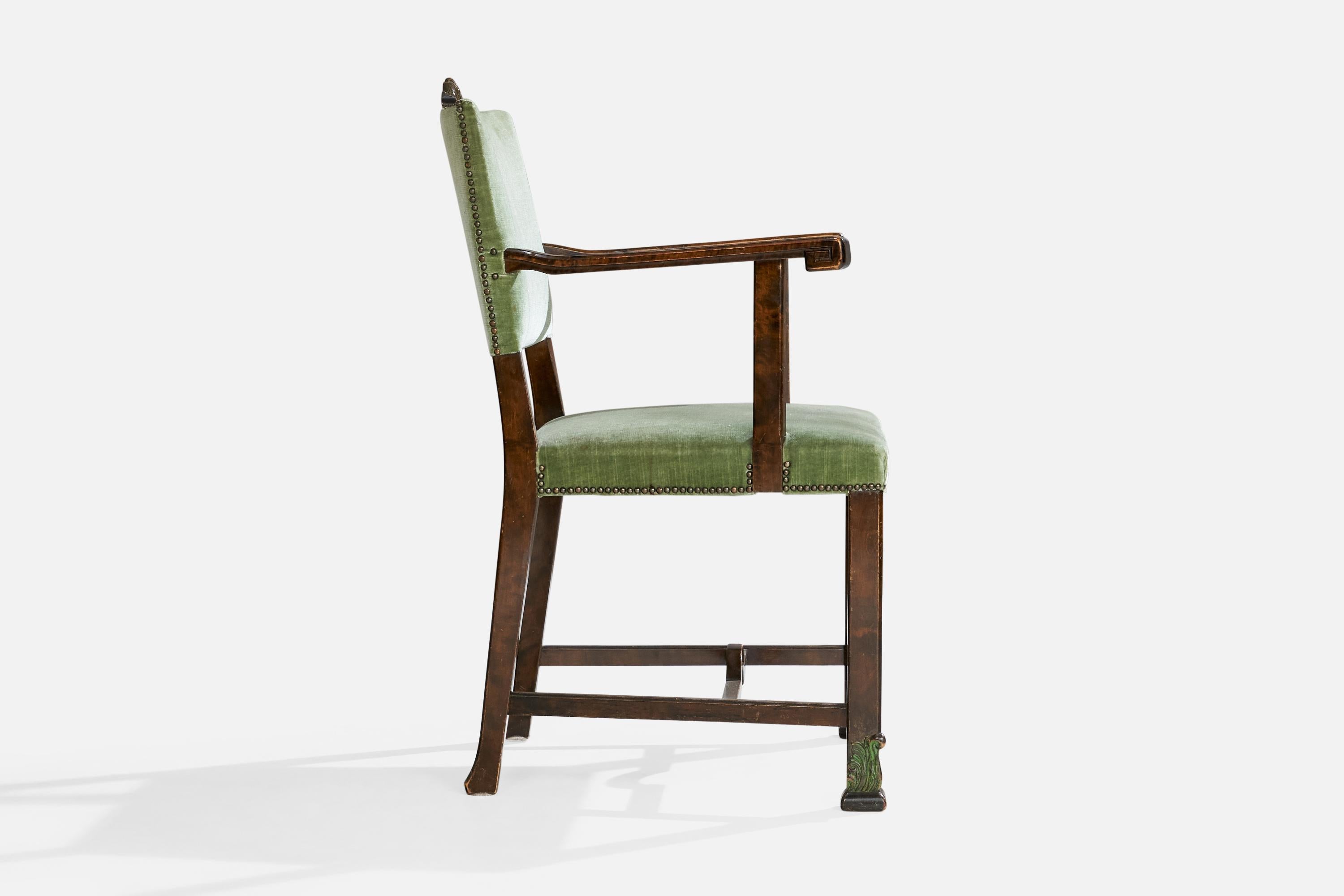 Designer suédois, fauteuils, bouleau, velours, Suède, années 1930 en vente 3