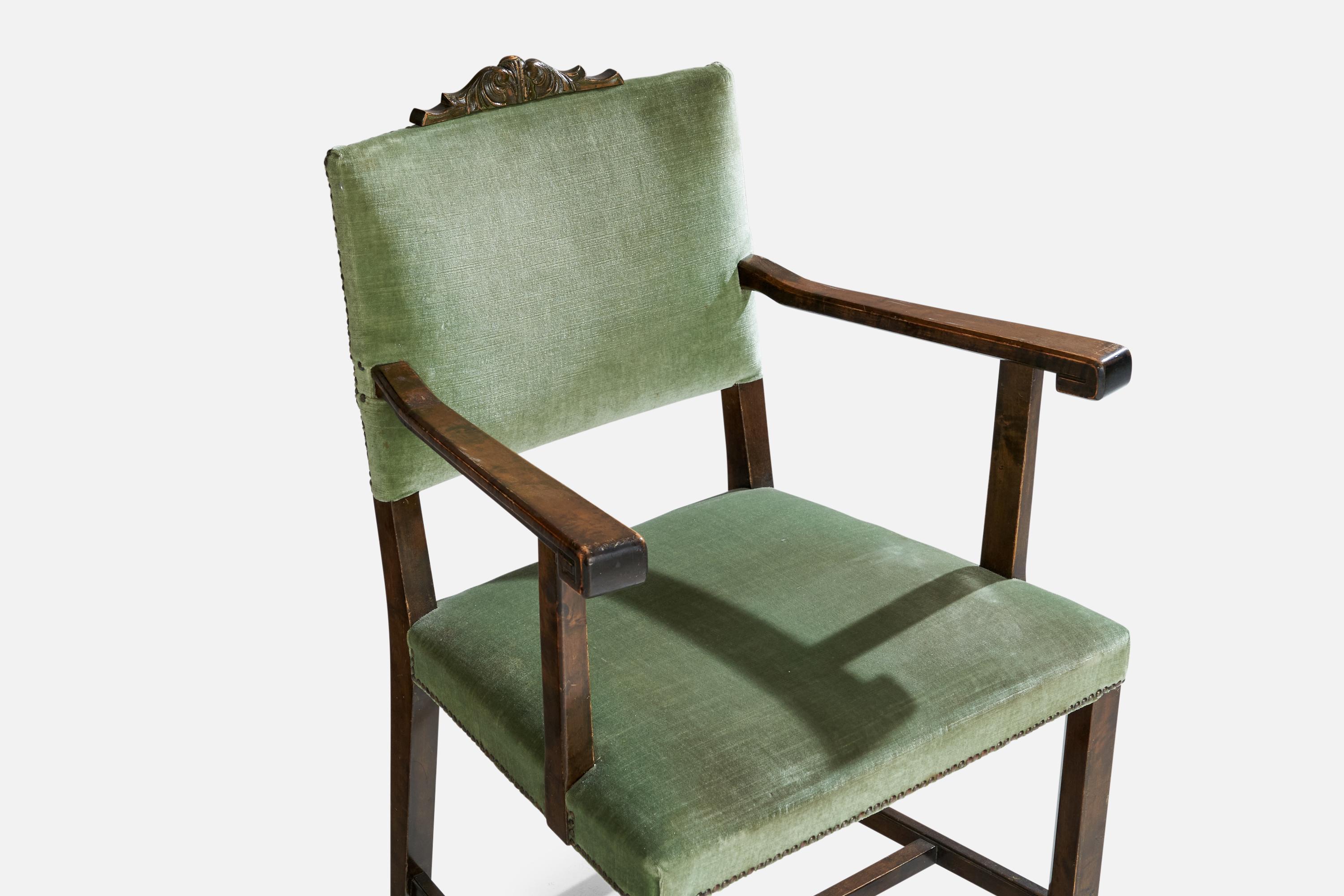 Designer suédois, fauteuils, bouleau, velours, Suède, années 1930 en vente 4