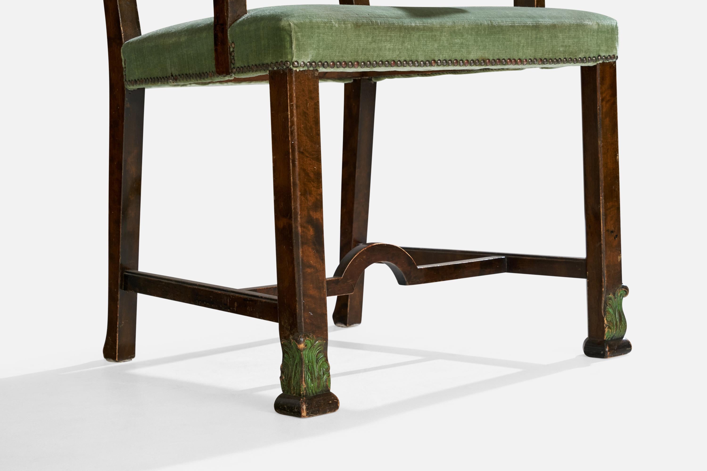Scandinave moderne Designer suédois, fauteuils, bouleau, velours, Suède, années 1930 en vente