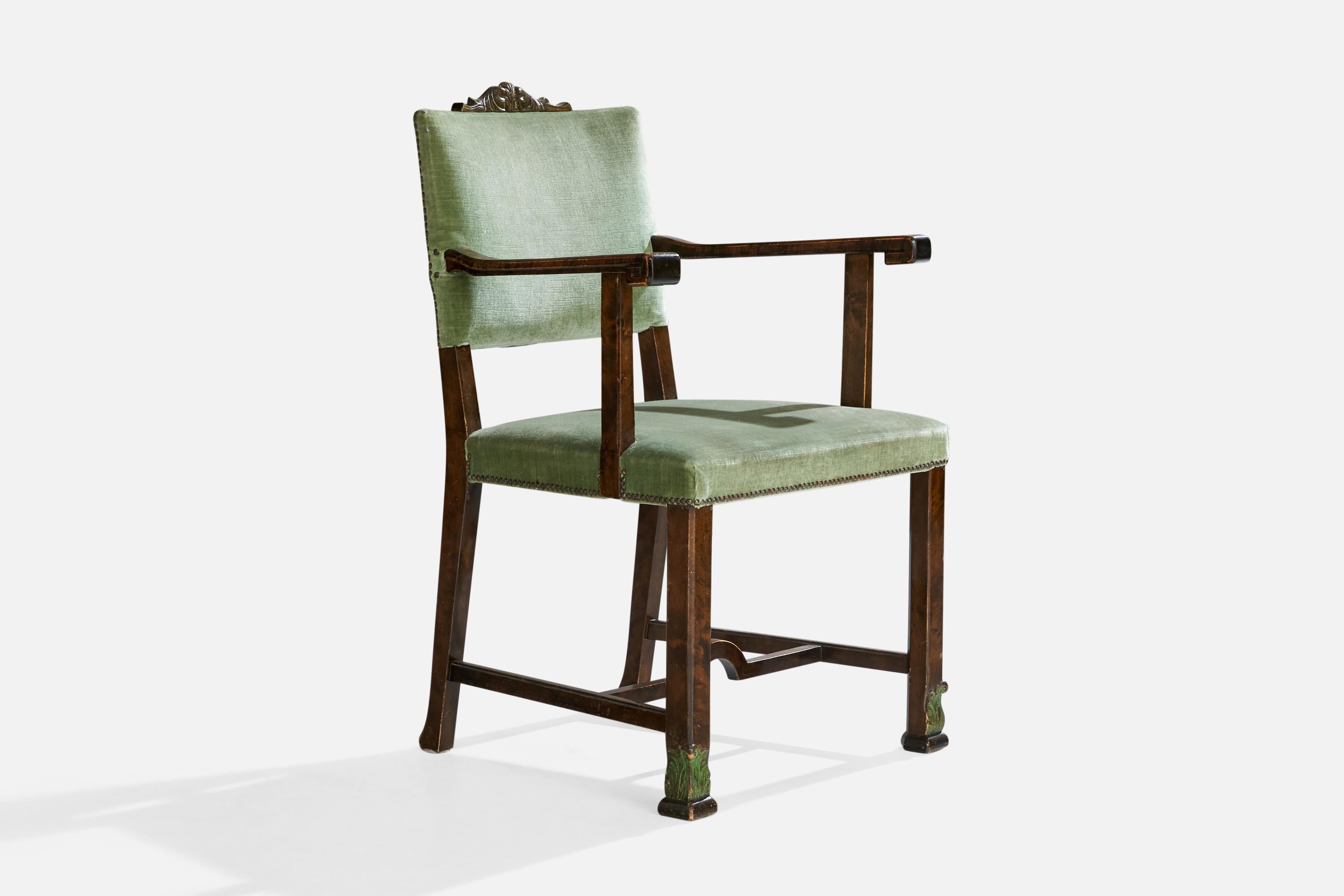 Designer suédois, fauteuils, bouleau, velours, Suède, années 1930 en vente 1