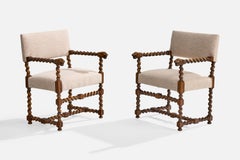 Schwedischer Designer, Sessel, Eiche, Stoff, Schweden, 1900er Jahre