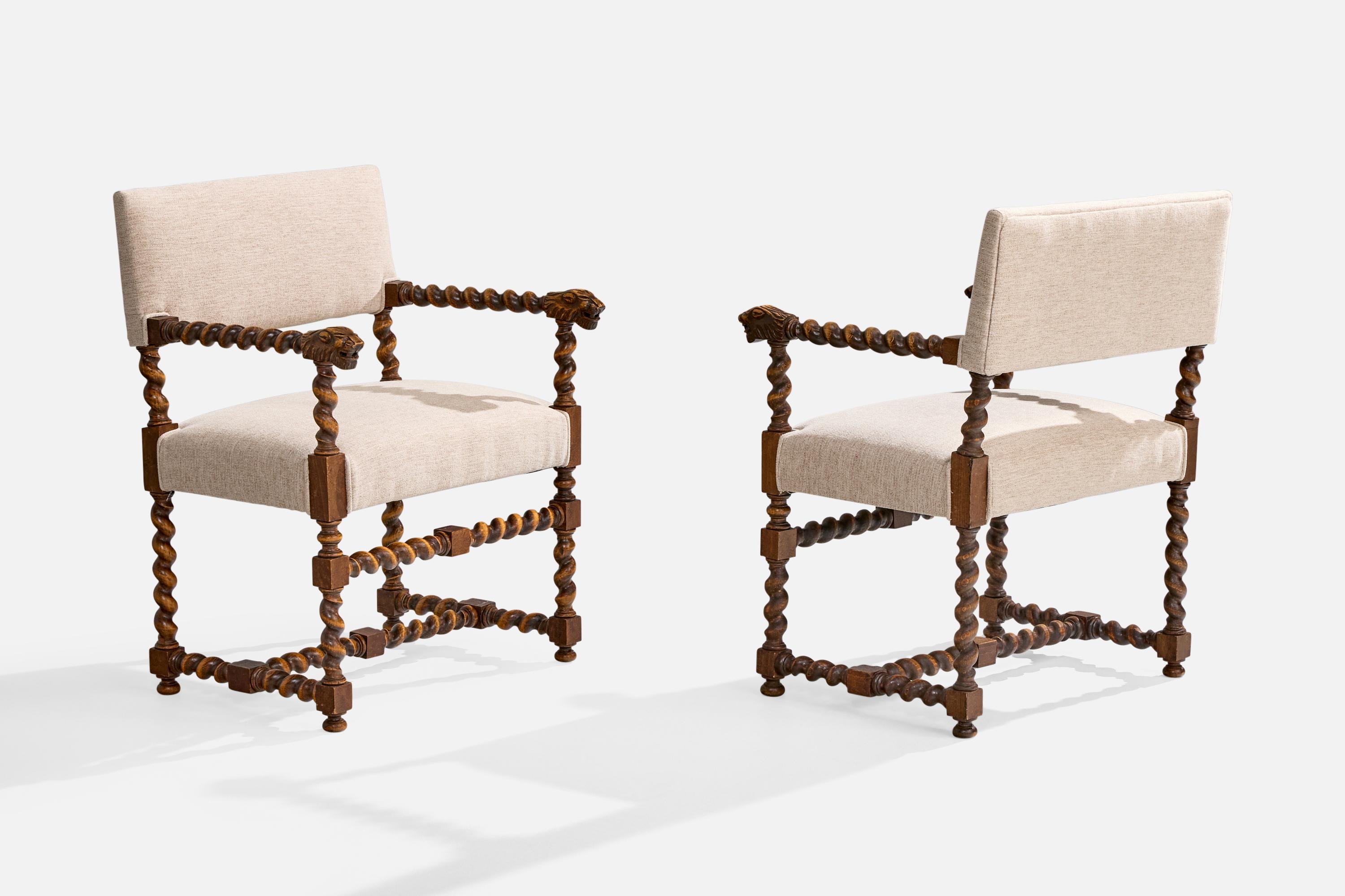 Suédois Designer suédois, fauteuils, chêne, tissu, Suède, années 1900 en vente