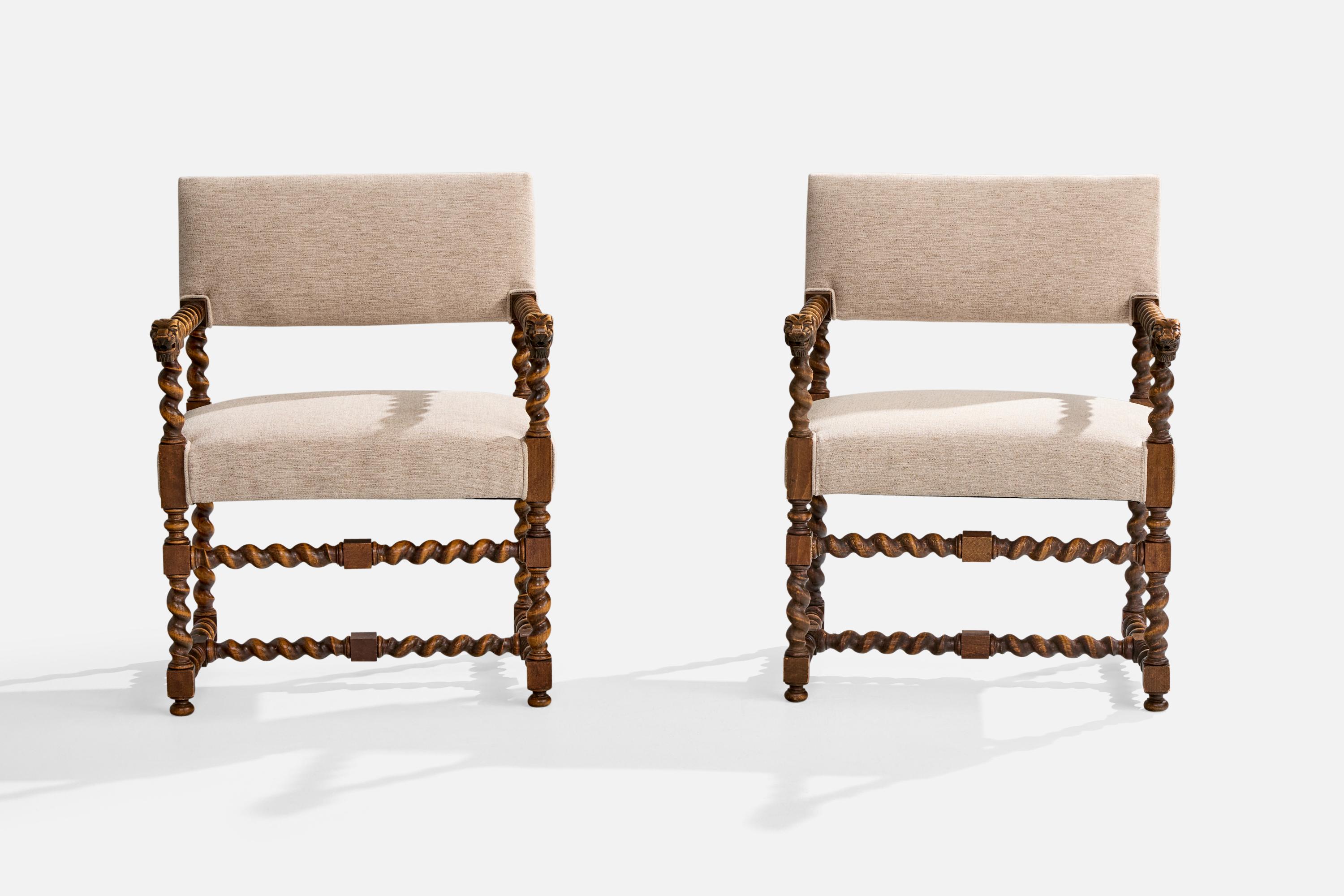 Designer suédois, fauteuils, chêne, tissu, Suède, années 1900 Bon état - En vente à High Point, NC