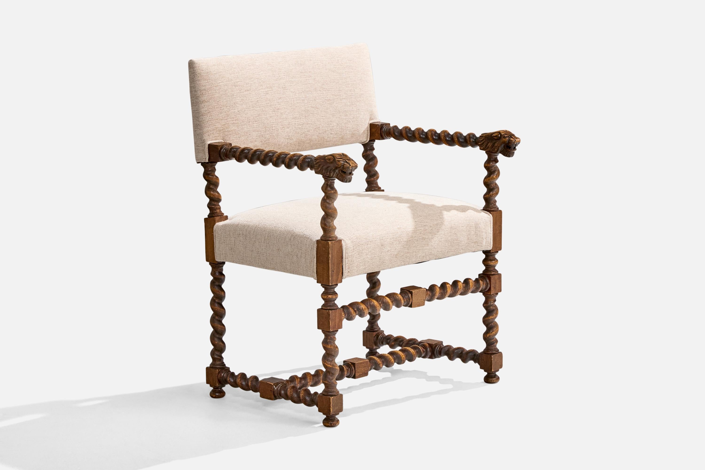 Début du 20ème siècle Designer suédois, fauteuils, chêne, tissu, Suède, années 1900 en vente