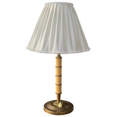 Swedish Designer, Art Deco Table Lamp, Brass Bakelite White Fabric Sweden, 1930s