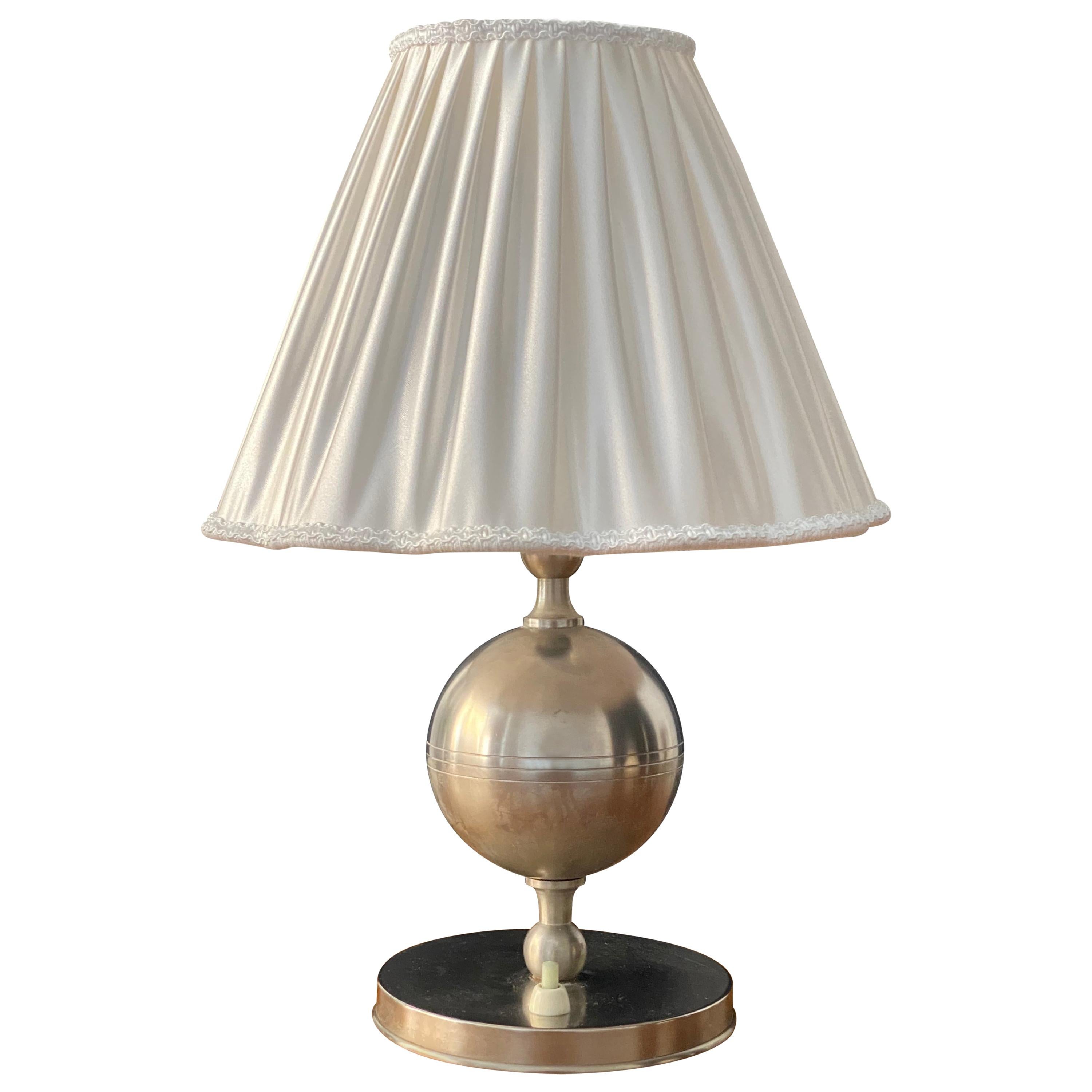 Swedish Designer, Art Deco Table Lamp, Pewter, White Fabric Sweden