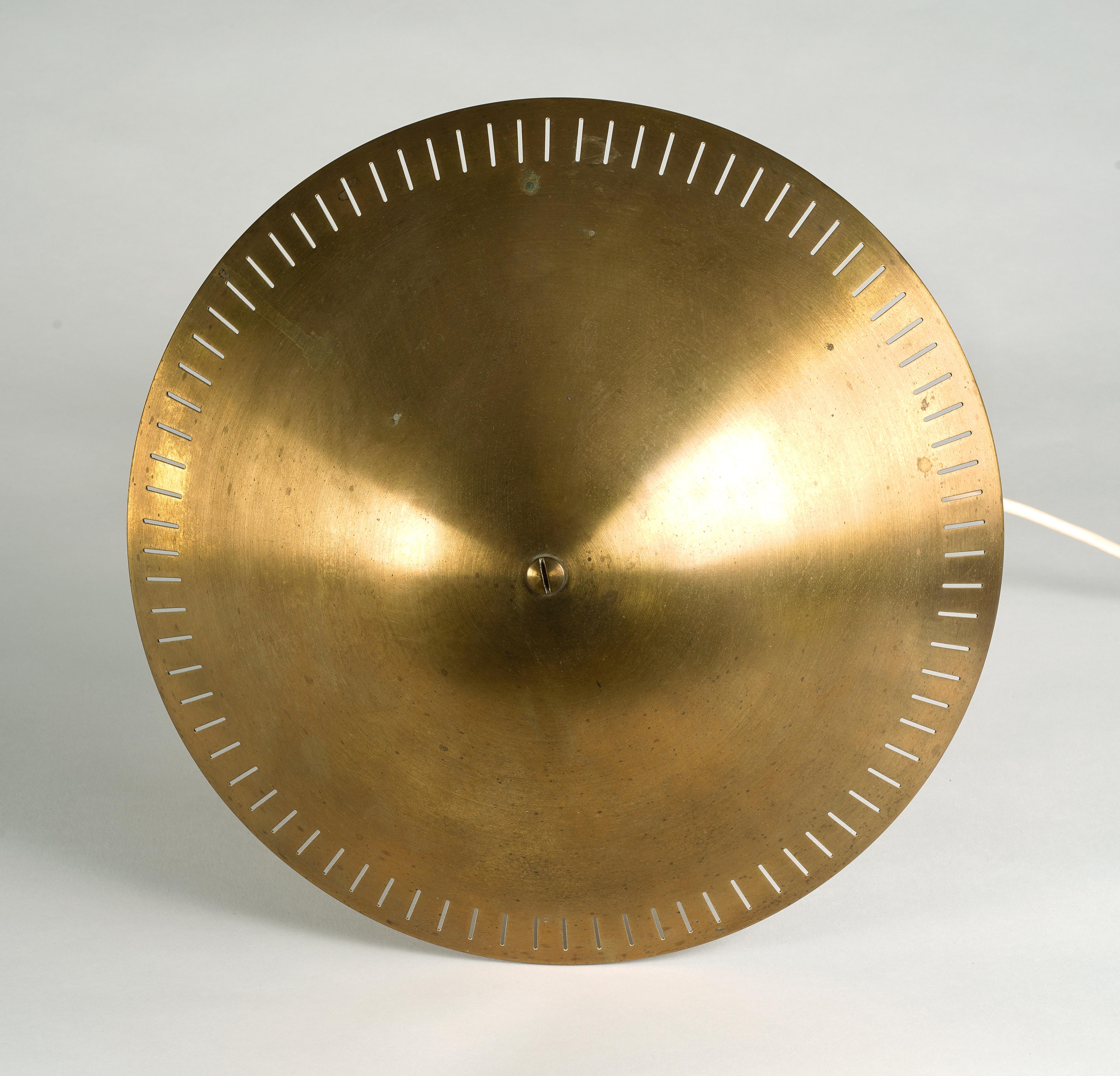 Brass Swedish designer, ASEA desk lamp in brass and stained elm, 1940s For Sale