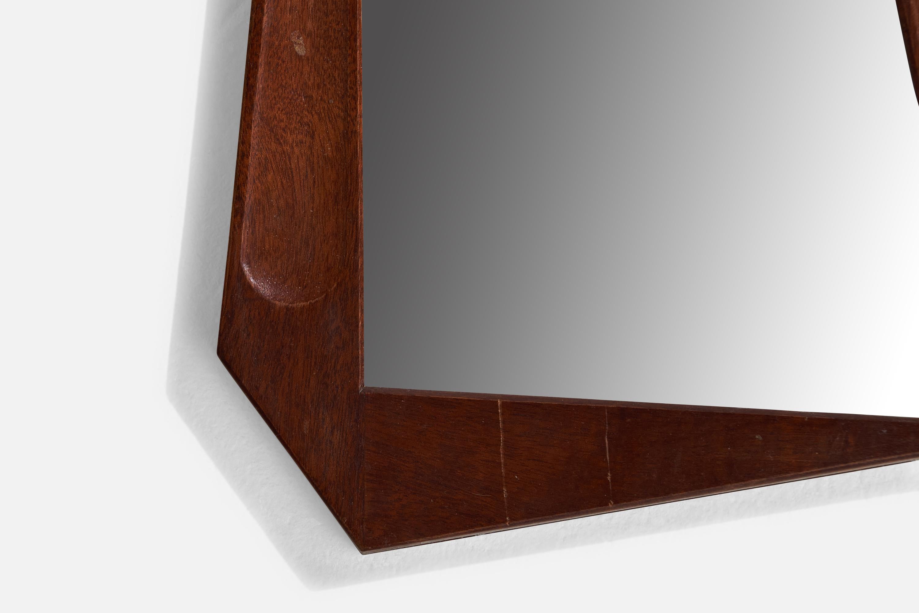 Swedish Designer, Asymmetric Wall Mirror, Teak, Sweden, 1950s In Fair Condition For Sale In High Point, NC