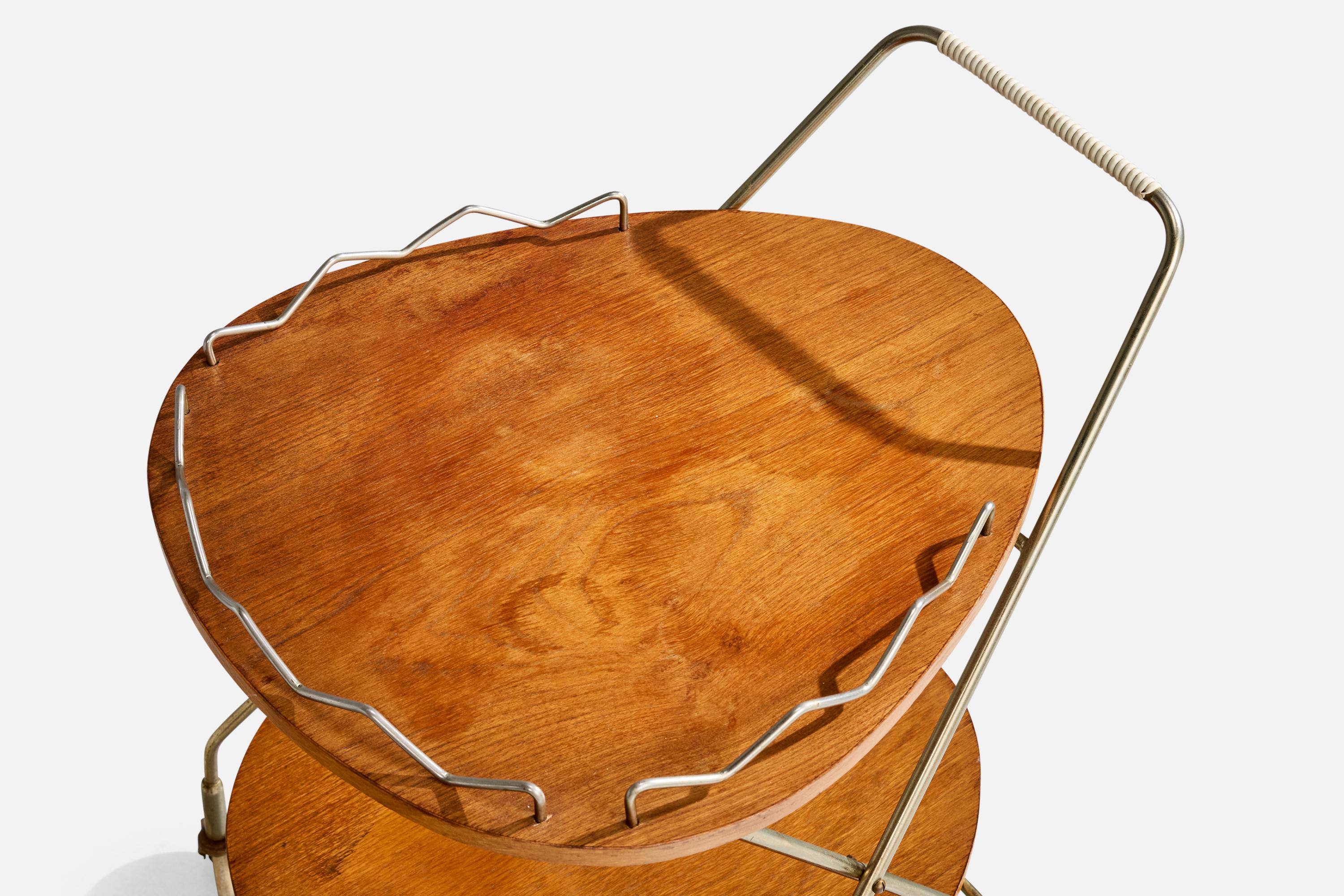 Mid-20th Century Swedish Designer, Bar Cart, Brass, Oak, Sweden, 1950s For Sale