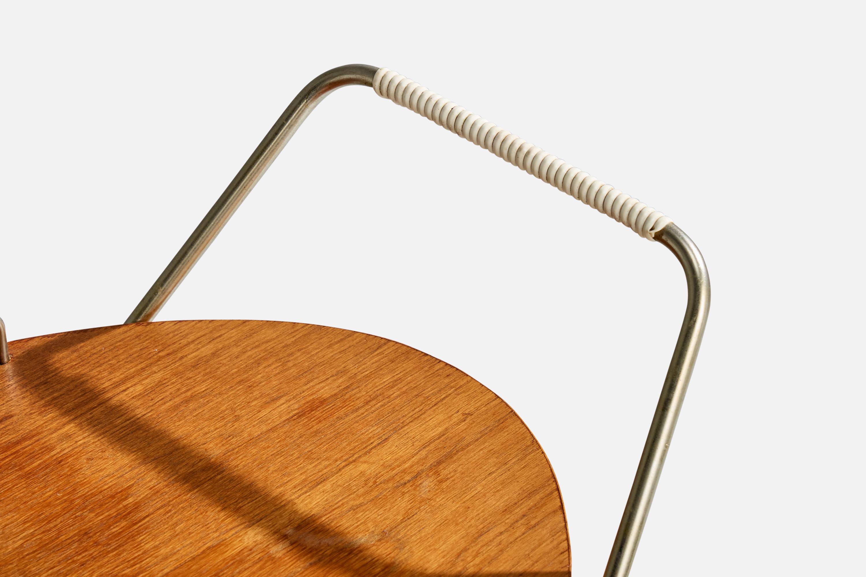 Swedish Designer, Bar Cart, Brass, Oak, Sweden, 1950s For Sale 1