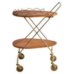 Swedish Designer, Bar Cart, Brass, Oak, Sweden, 1950s