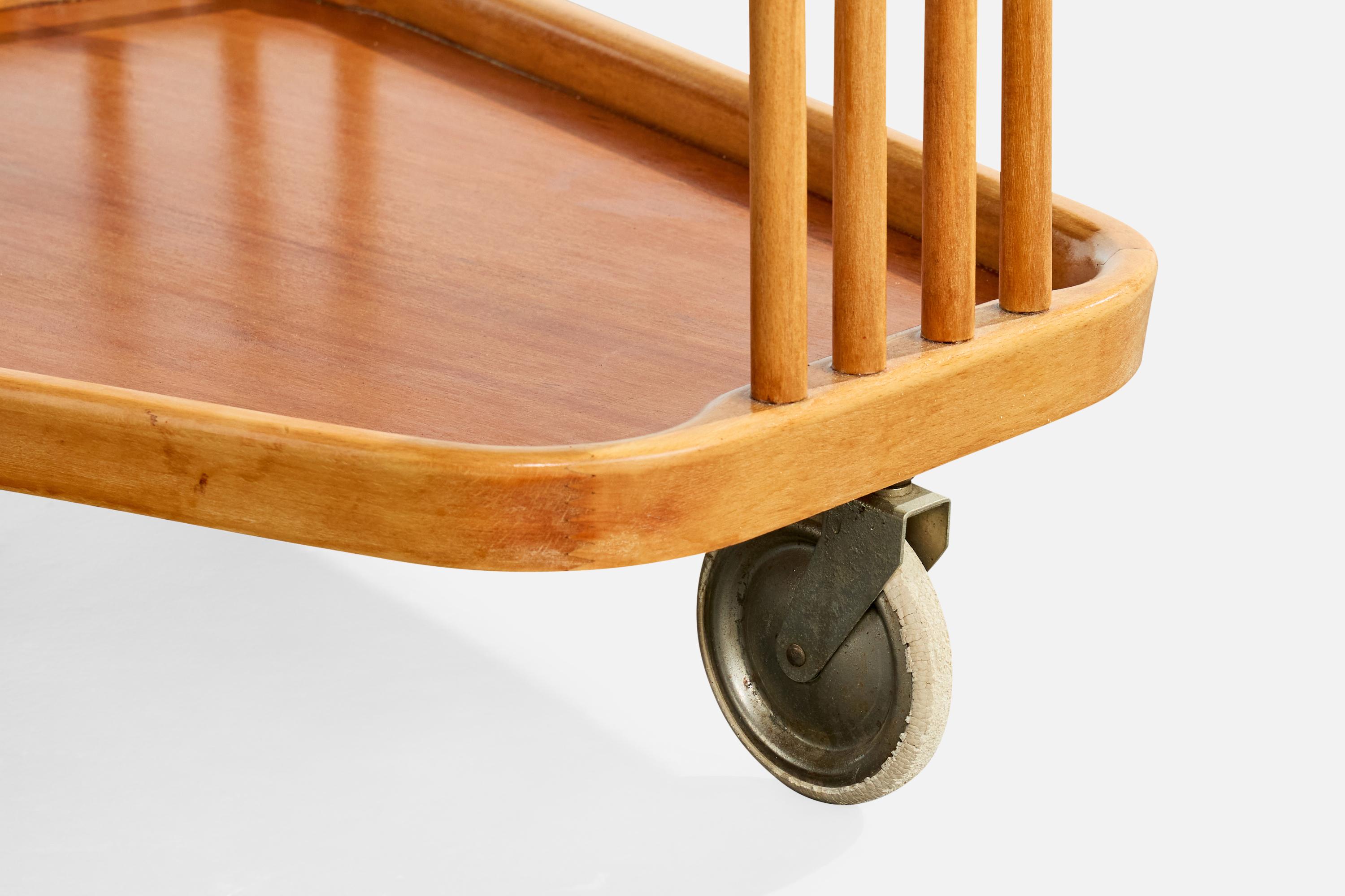 Designer suédois, chariot de bar, Wood, verre, métal, Suède, années 1930 en vente 3
