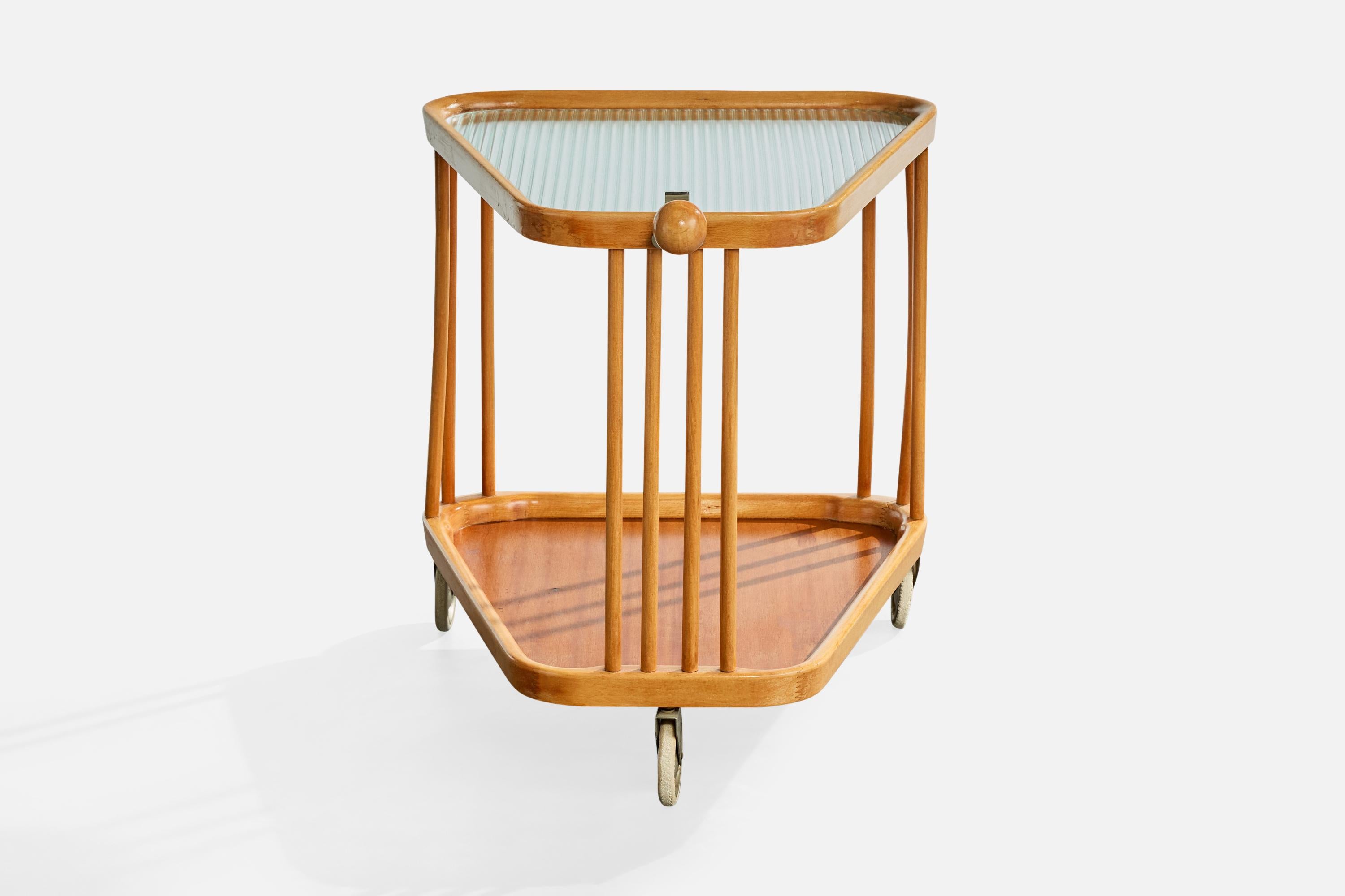 Suédois Designer suédois, chariot de bar, Wood, verre, métal, Suède, années 1930 en vente