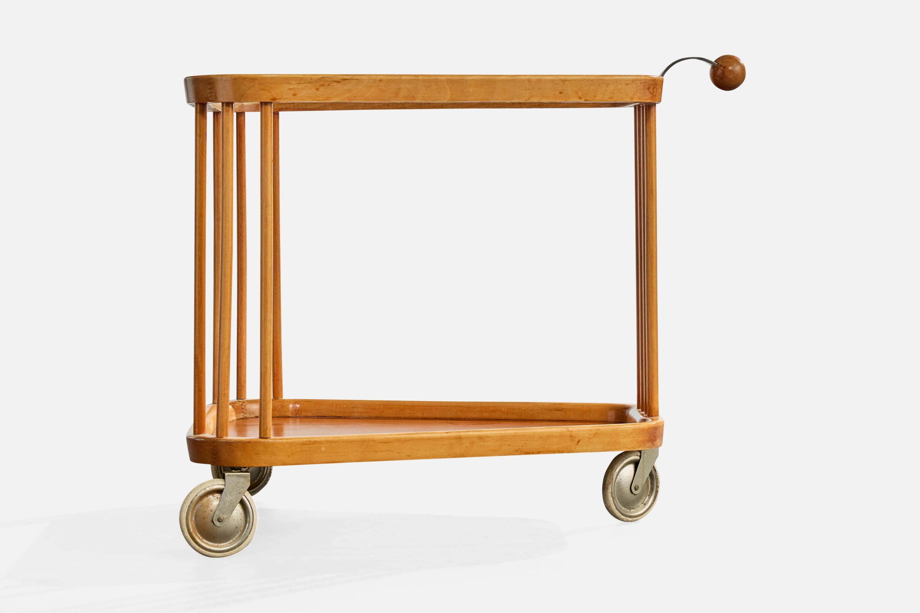 Designer suédois, chariot de bar, Wood, verre, métal, Suède, années 1930 État moyen - En vente à High Point, NC