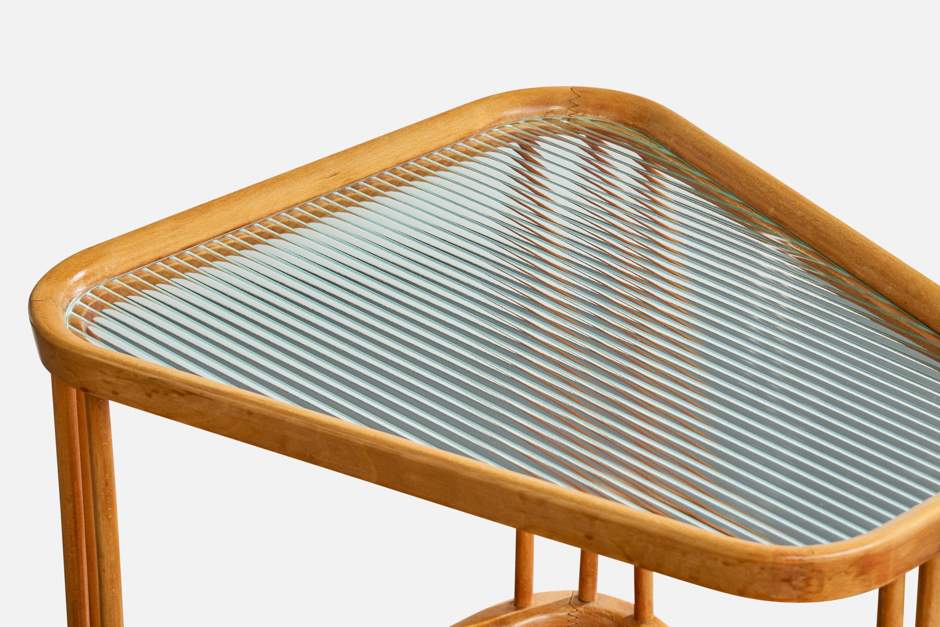 Milieu du XXe siècle Designer suédois, chariot de bar, Wood, verre, métal, Suède, années 1930 en vente