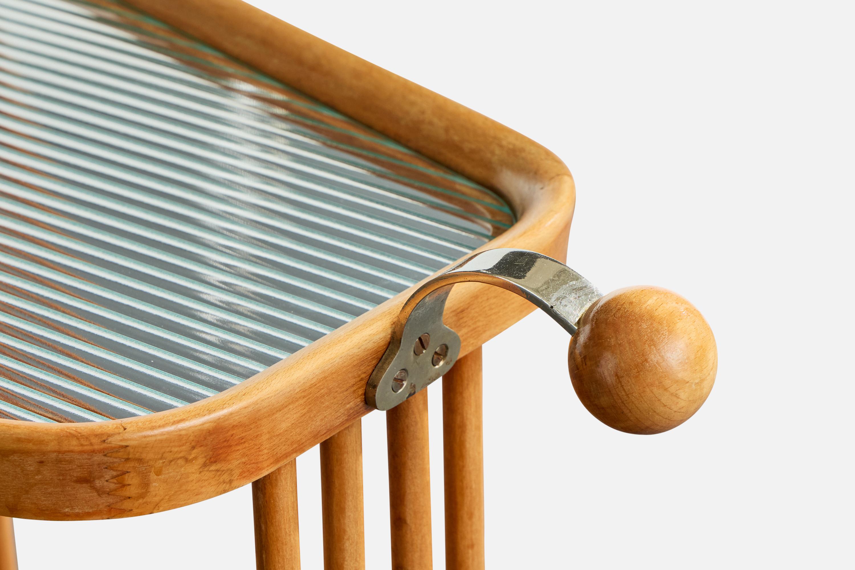 Designer suédois, chariot de bar, Wood, verre, métal, Suède, années 1930 en vente 1