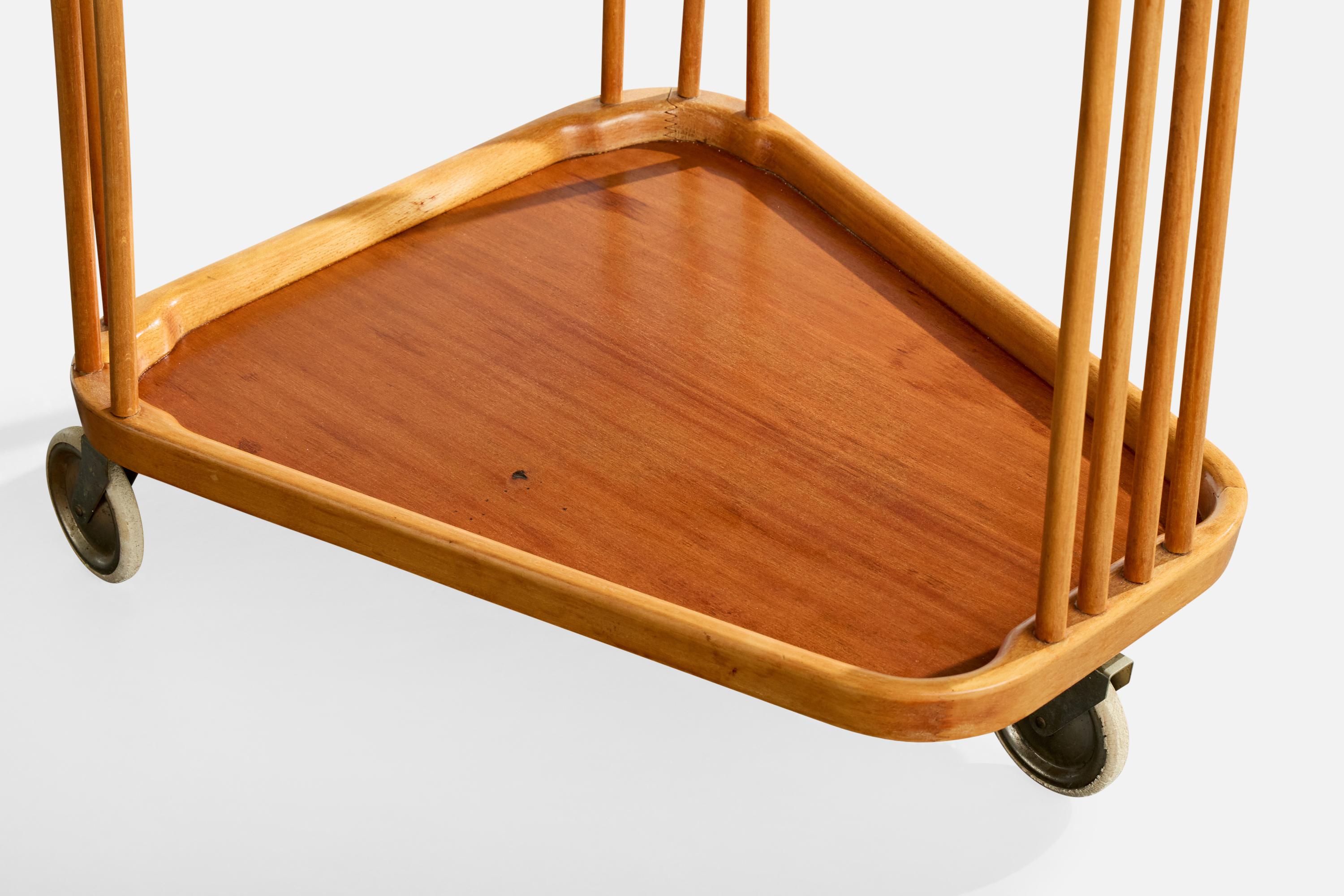 Designer suédois, chariot de bar, Wood, verre, métal, Suède, années 1930 en vente 2