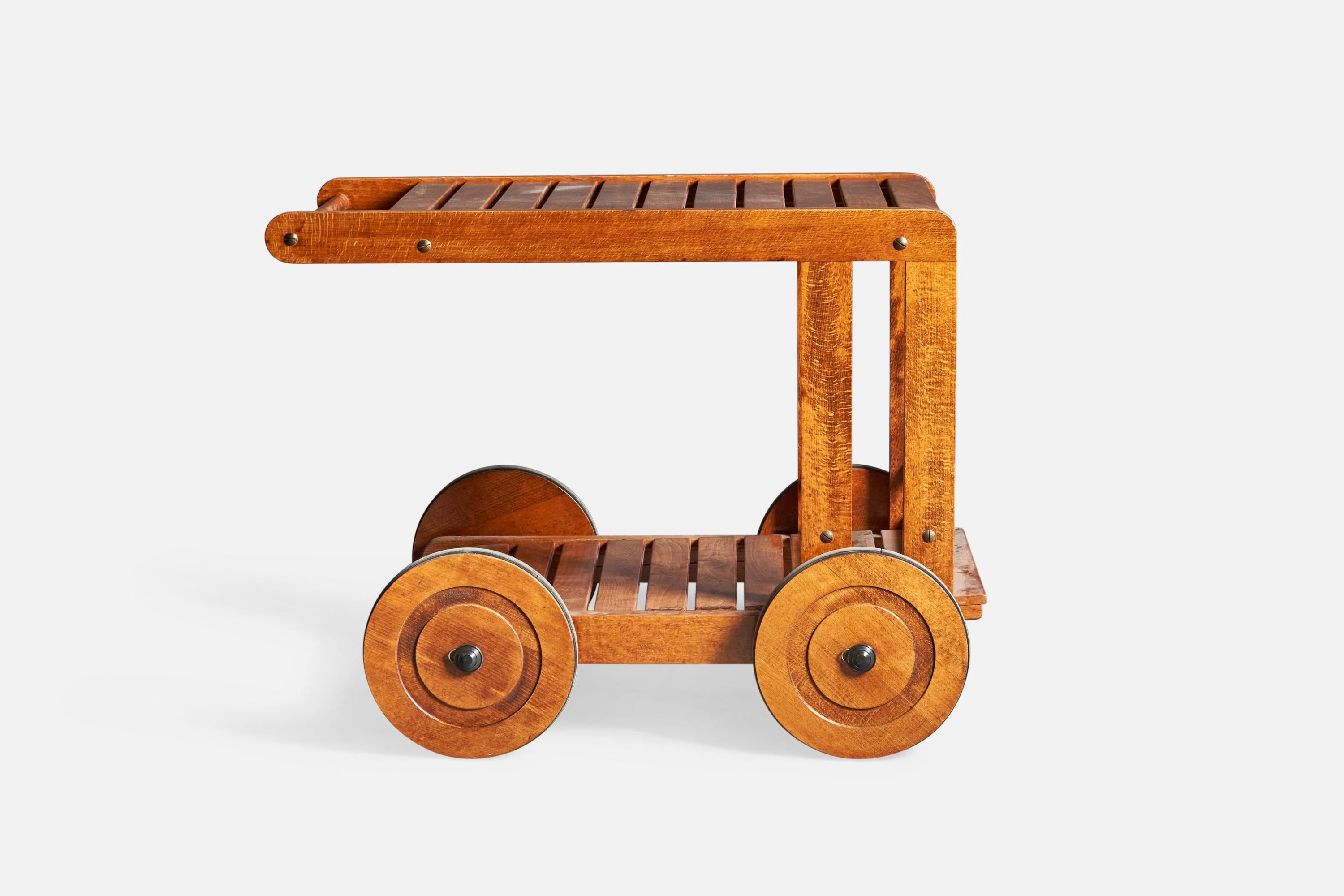 Modern Swedish Designer, Bar Cart, Wood, Metal, Sweden, 1970s For Sale