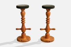 Swedish Designer, Bar Stools, Pine, Mohair, Sweden, 1970s