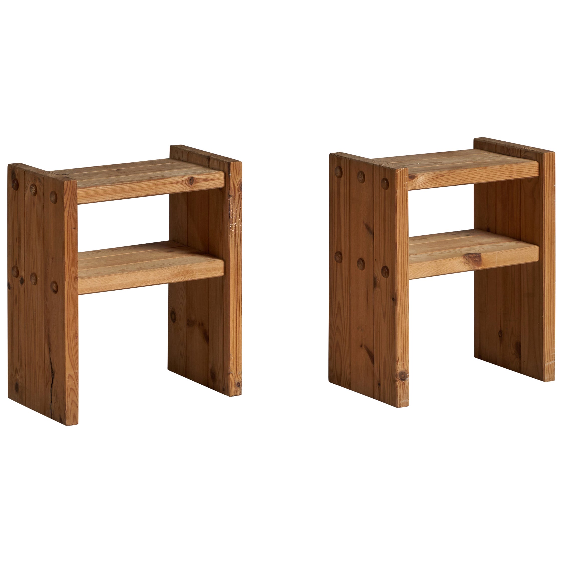 Swedish Designer, Bedside Tables, Pine, Sweden, 1970s