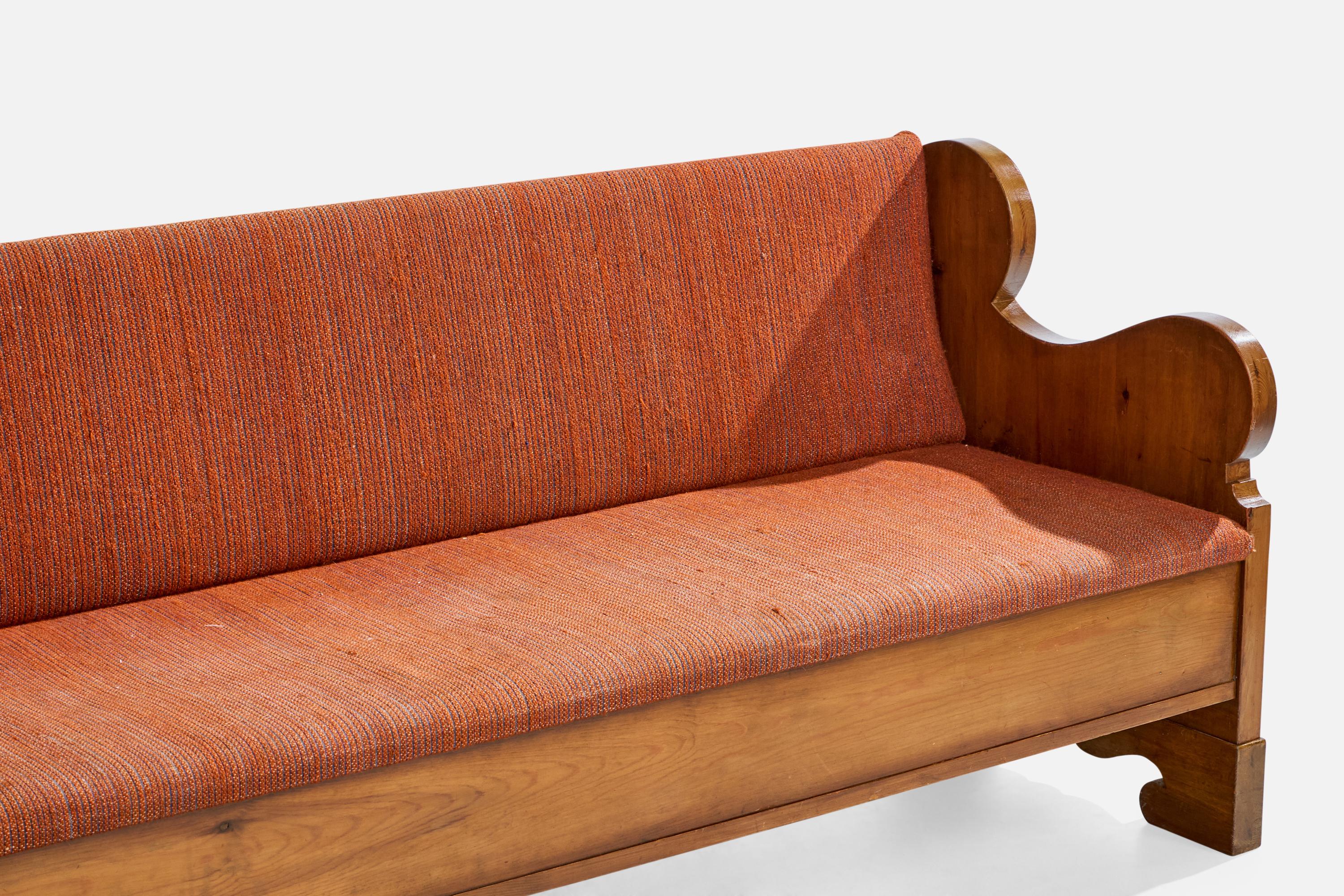 Swedish Designer, Bench, Pine, Fabric, Sweden, 1940s For Sale 5