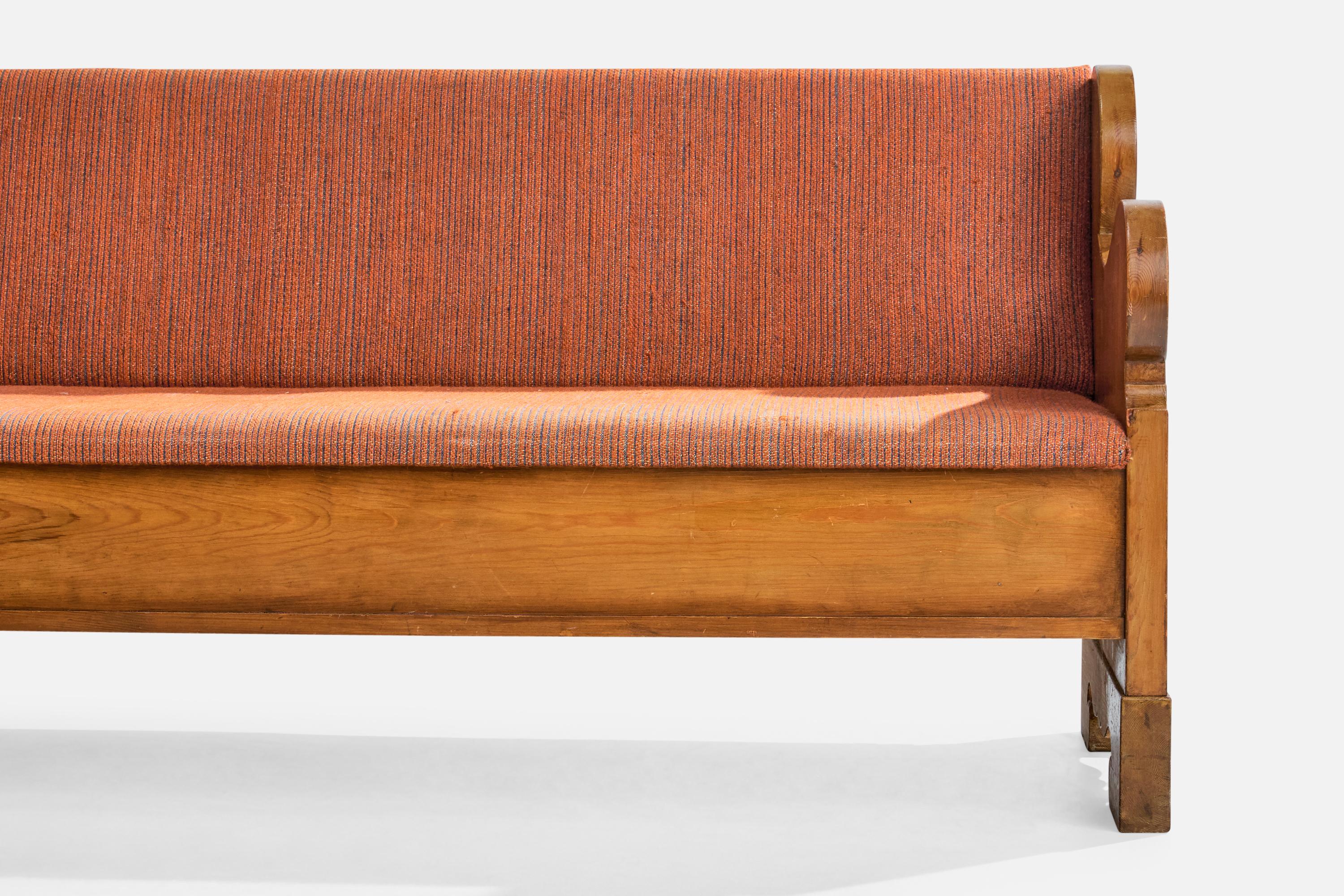 Swedish Designer, Bench, Pine, Fabric, Sweden, 1940s For Sale 6