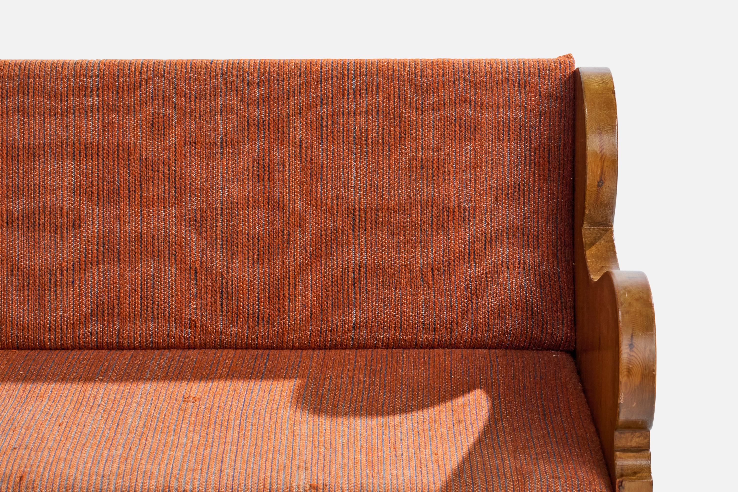 Swedish Designer, Bench, Pine, Fabric, Sweden, 1940s For Sale 8