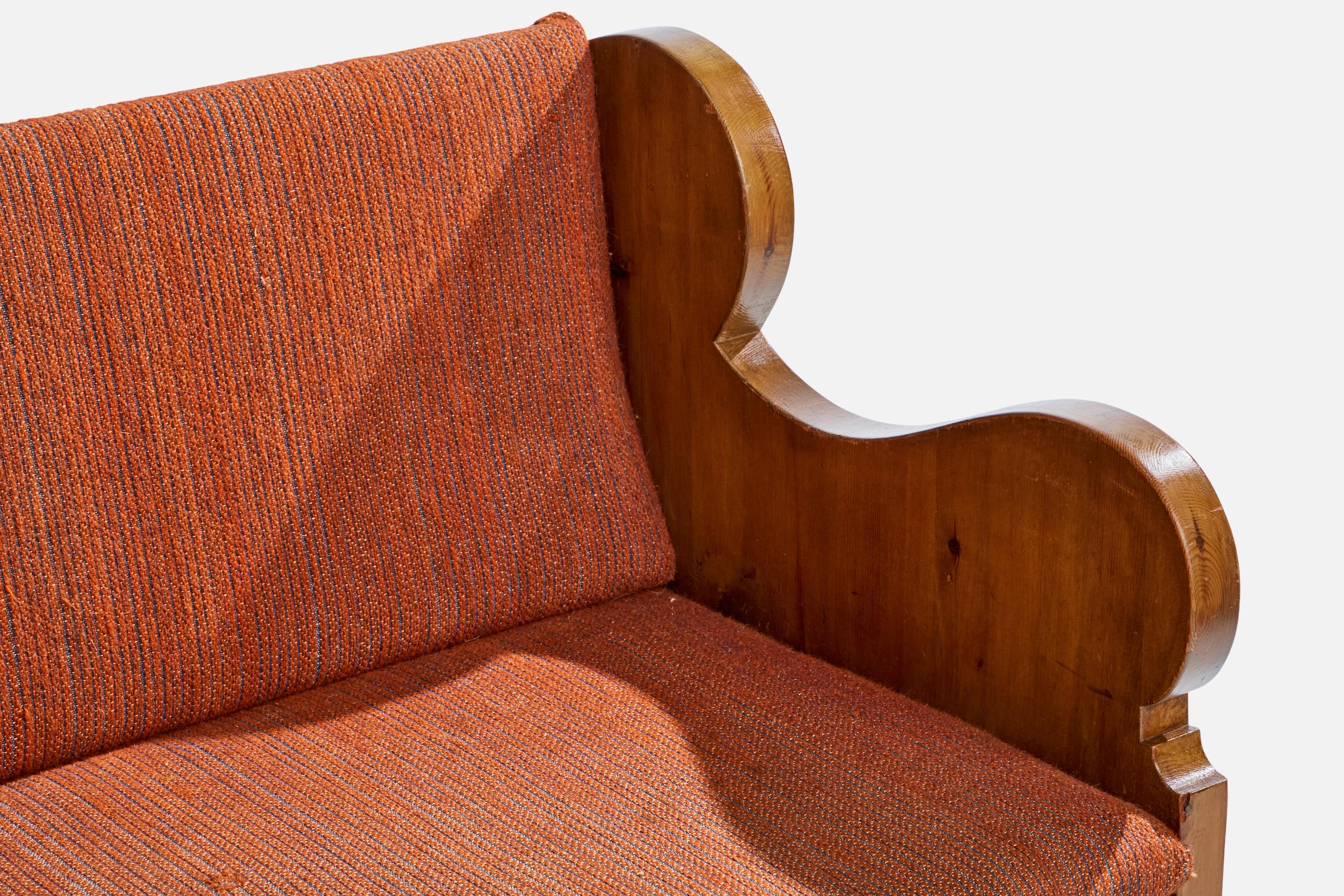 Scandinavian Modern Swedish Designer, Bench, Pine, Fabric, Sweden, 1940s For Sale