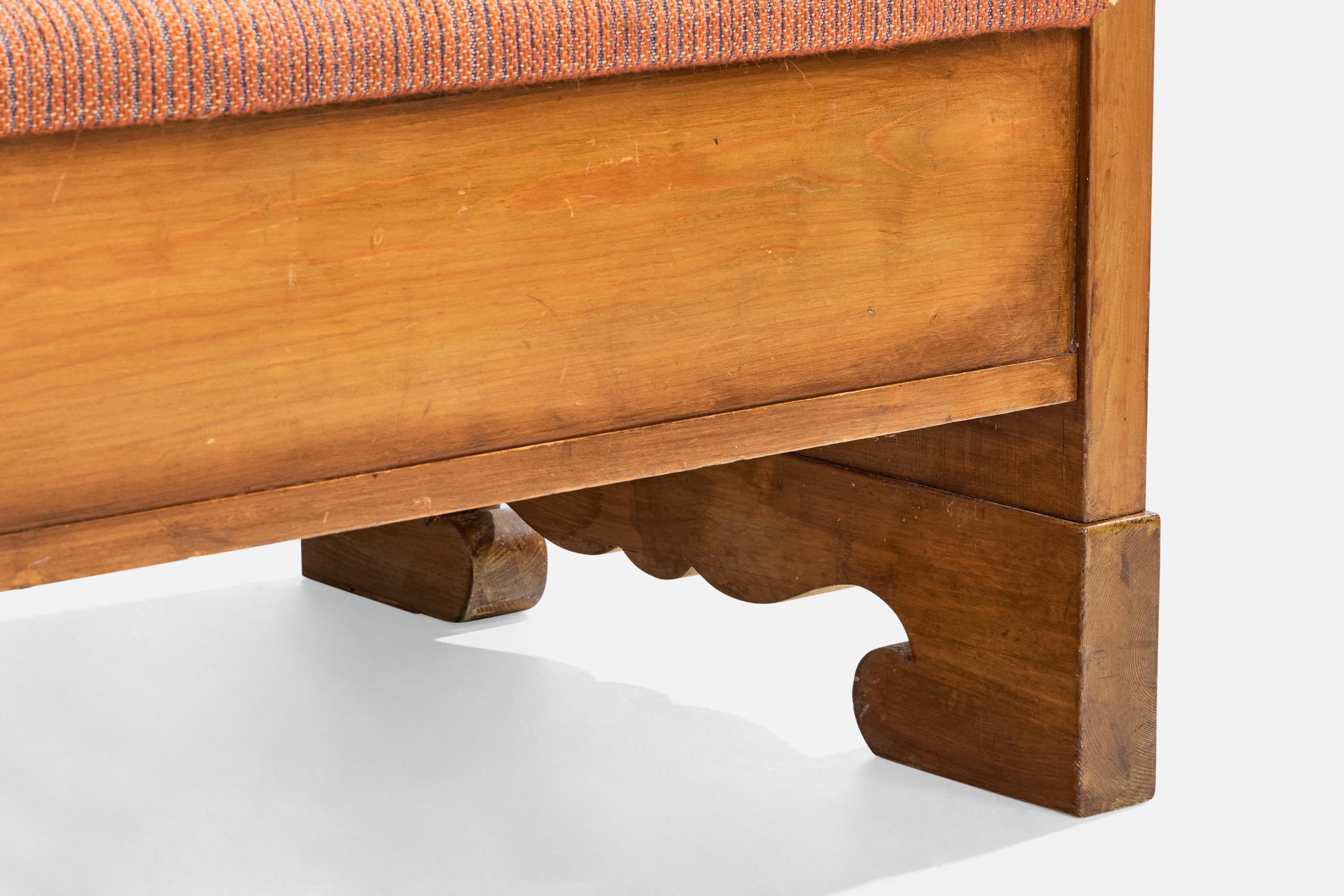 Swedish Designer, Bench, Pine, Fabric, Sweden, 1940s In Good Condition For Sale In High Point, NC