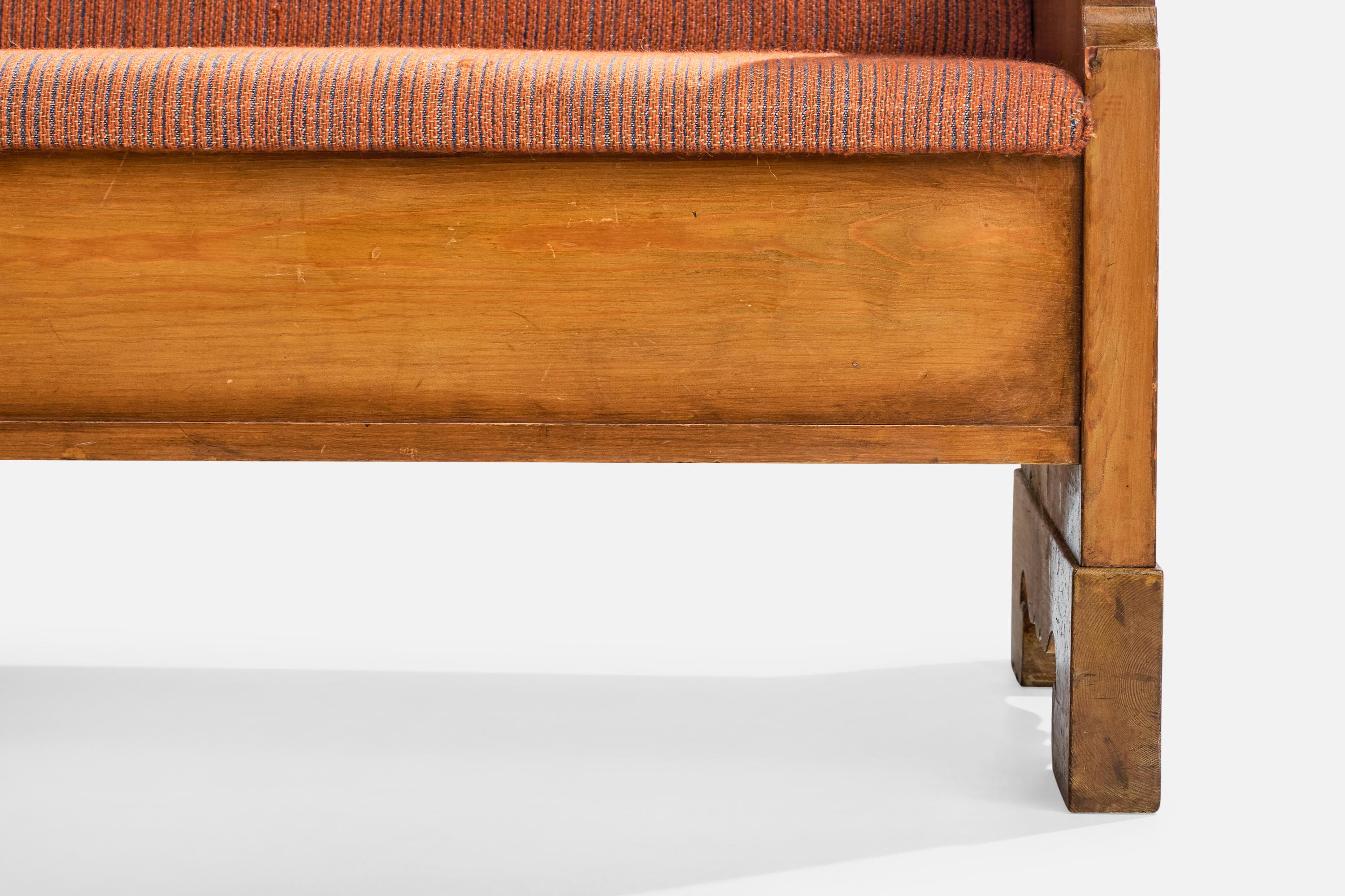 Mid-20th Century Swedish Designer, Bench, Pine, Fabric, Sweden, 1940s For Sale