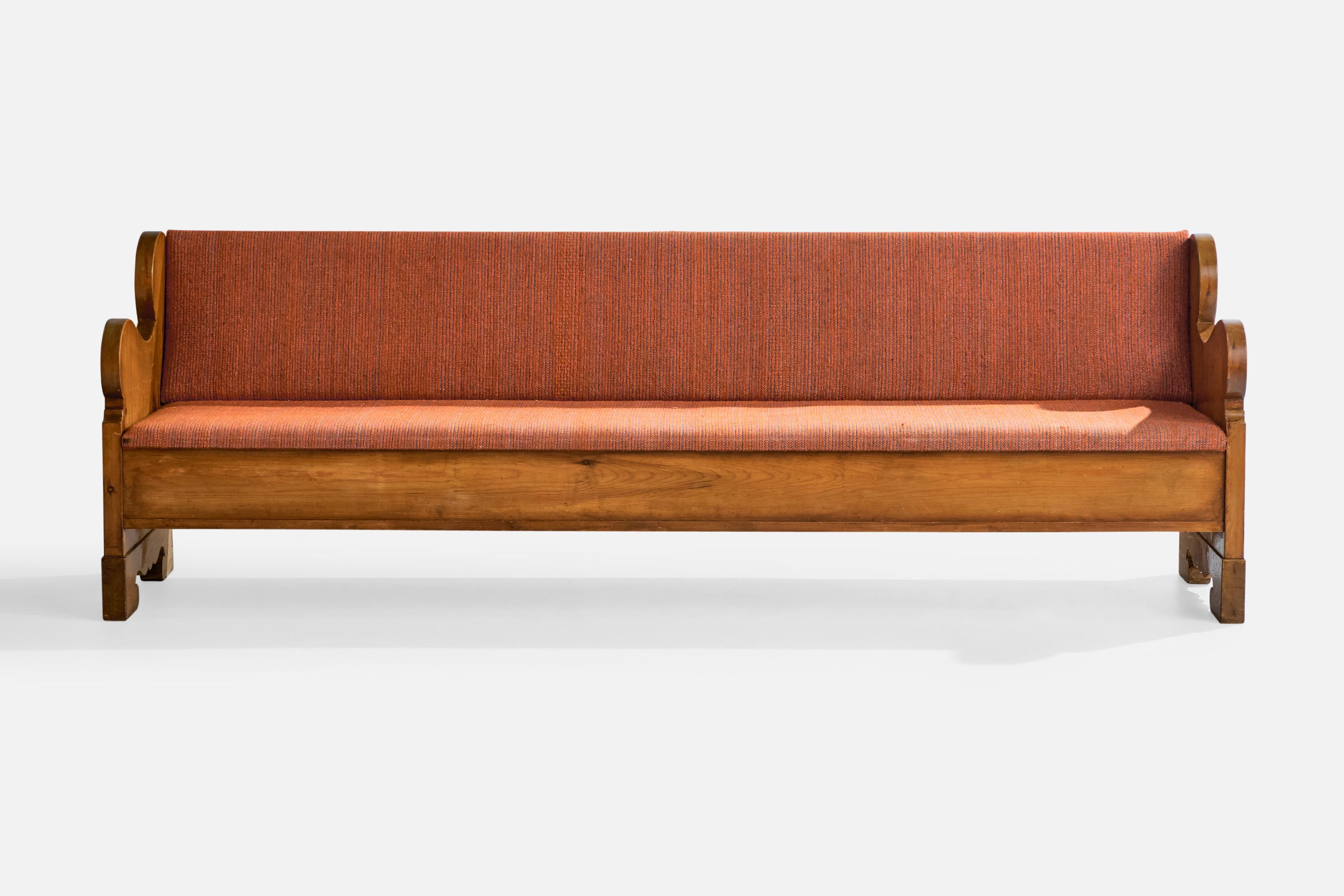 Swedish Designer, Bench, Pine, Fabric, Sweden, 1940s For Sale 1
