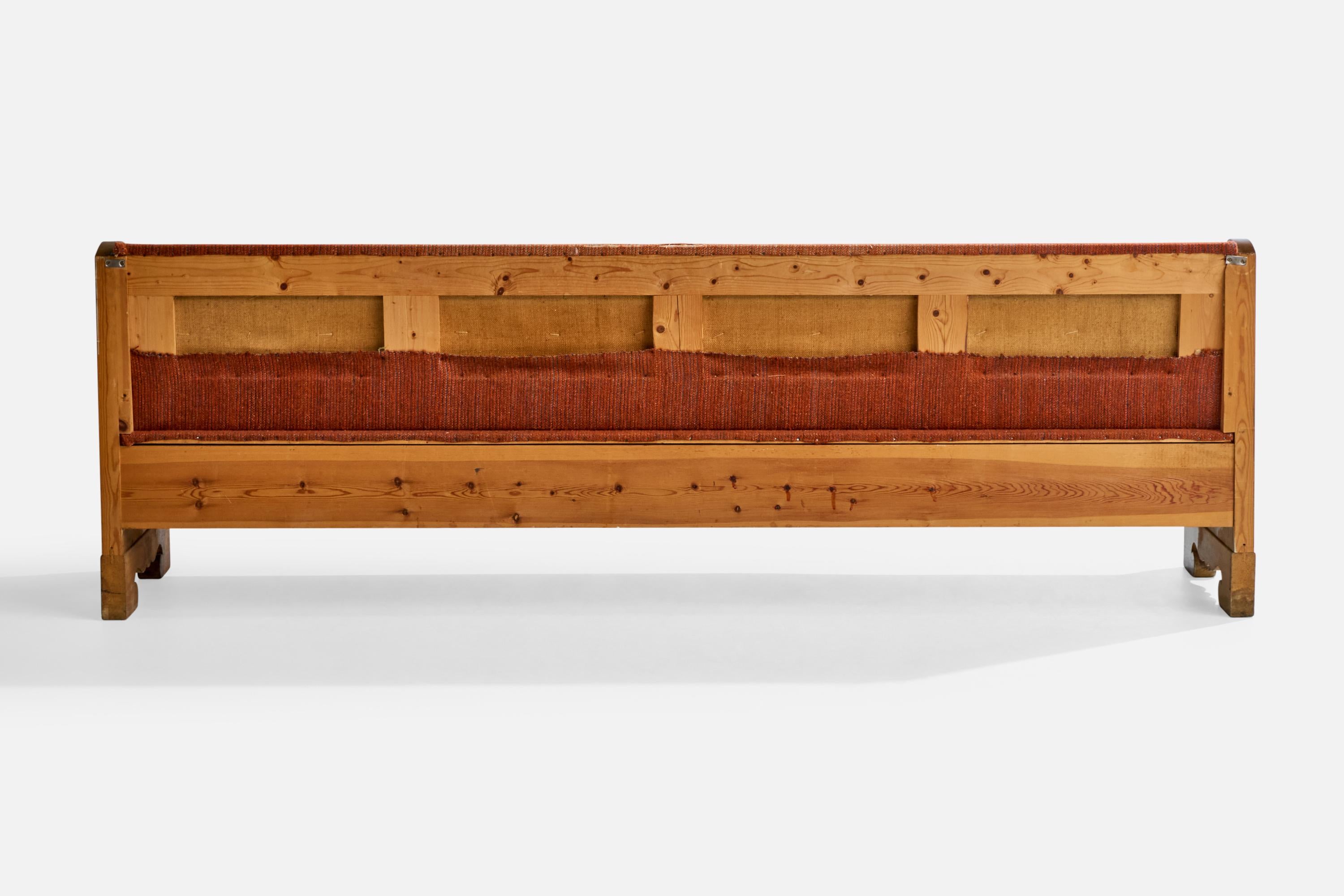 Swedish Designer, Bench, Pine, Fabric, Sweden, 1940s For Sale 3
