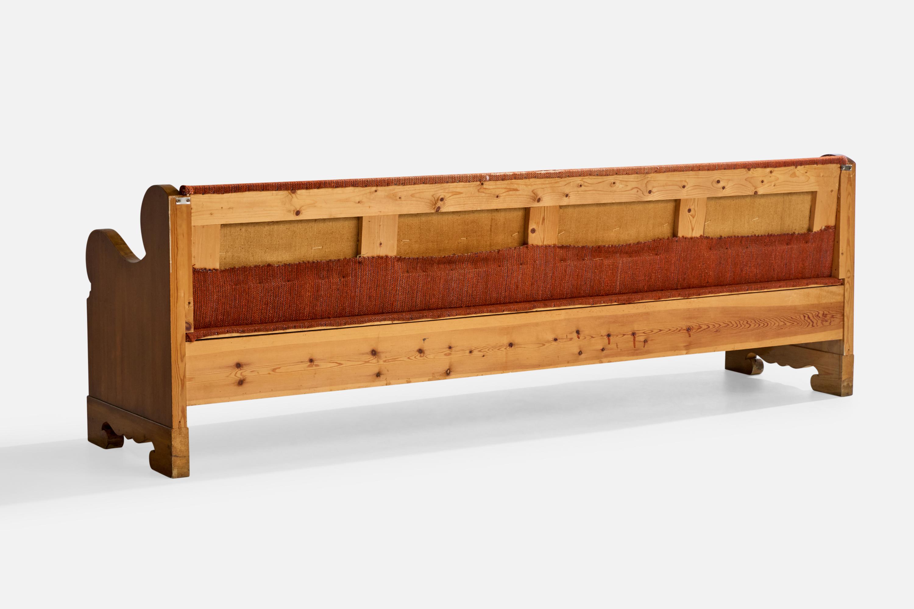 Swedish Designer, Bench, Pine, Fabric, Sweden, 1940s For Sale 4