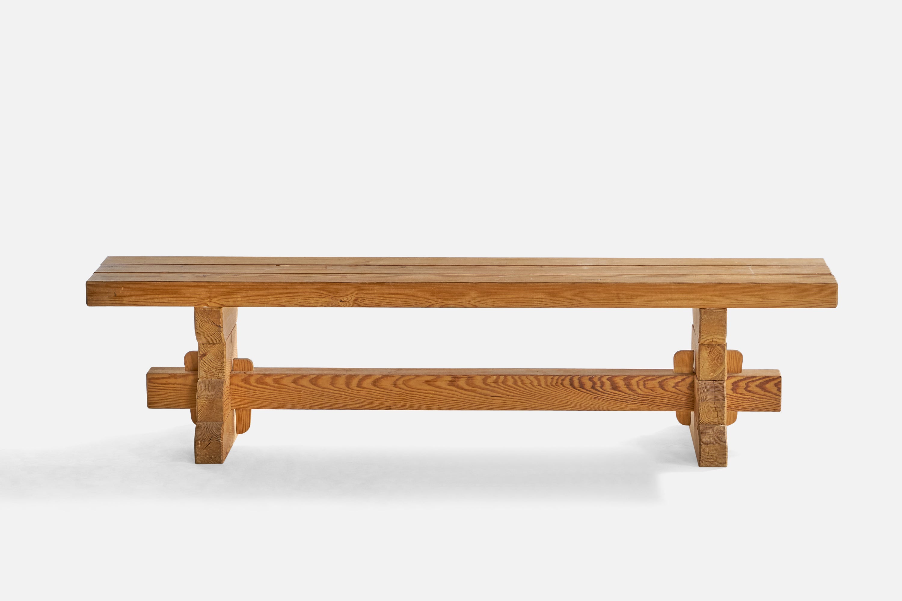 A pine bench designed and produced in Sweden, c. 1970s.

Seat height: 17.3”