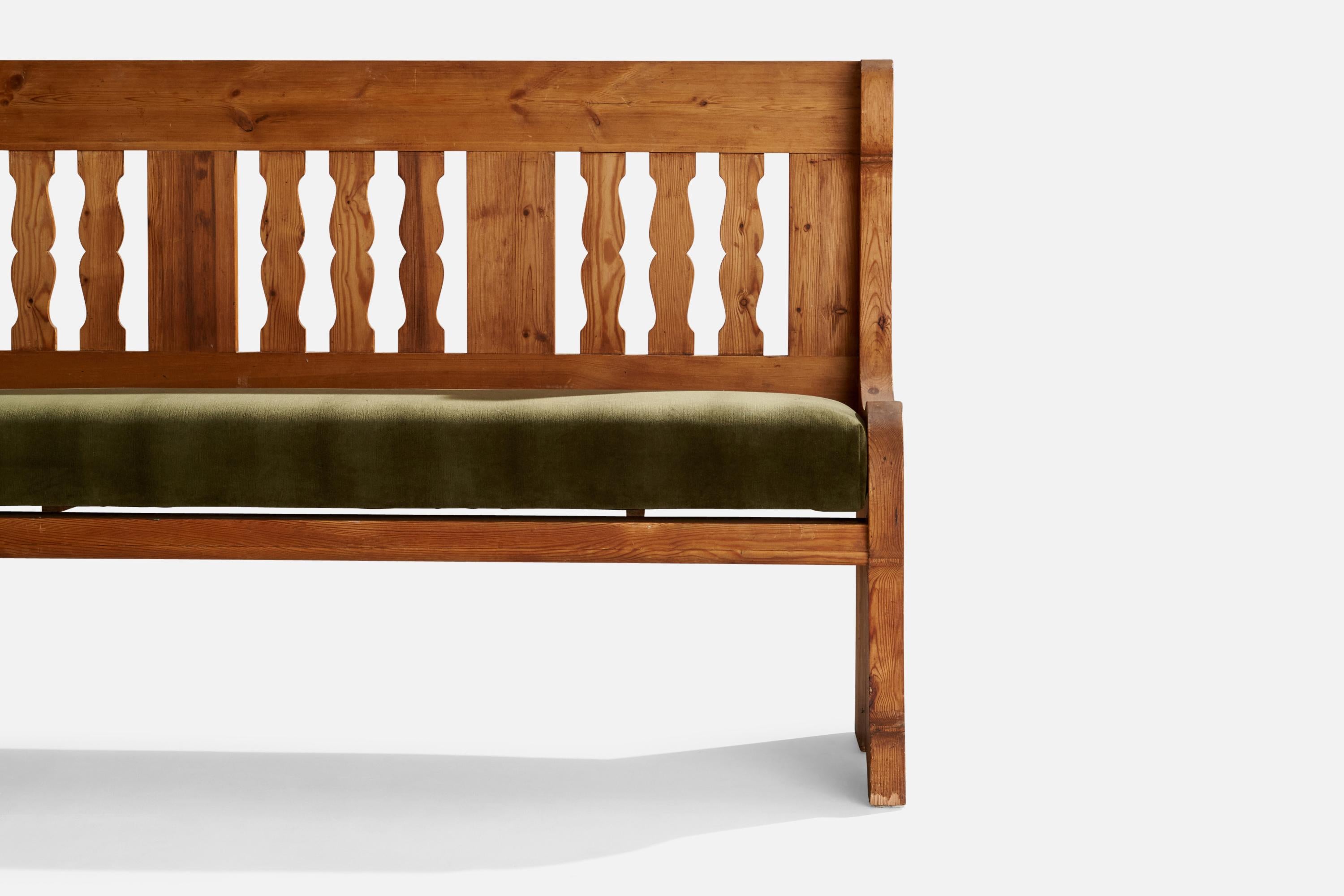 Swedish Designer, Bench, Pine, Velvet, Sweden, 1960s For Sale 2