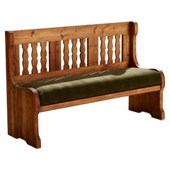 Swedish Designer, Bench, Pine, Velvet, Sweden, 1960s