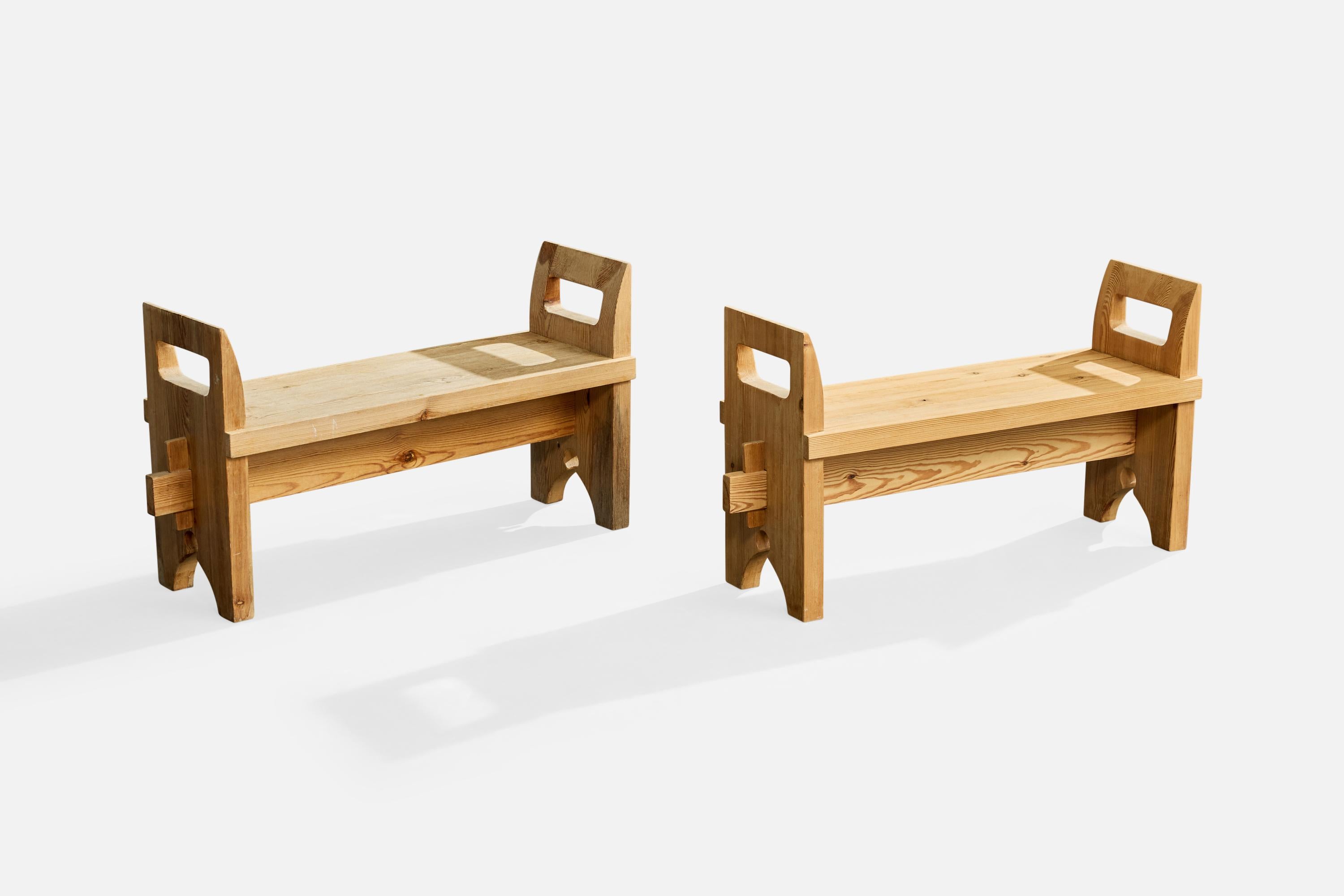 Mid-Century Modern Swedish Designer, Benches, Pine, Sweden, 1970s en vente