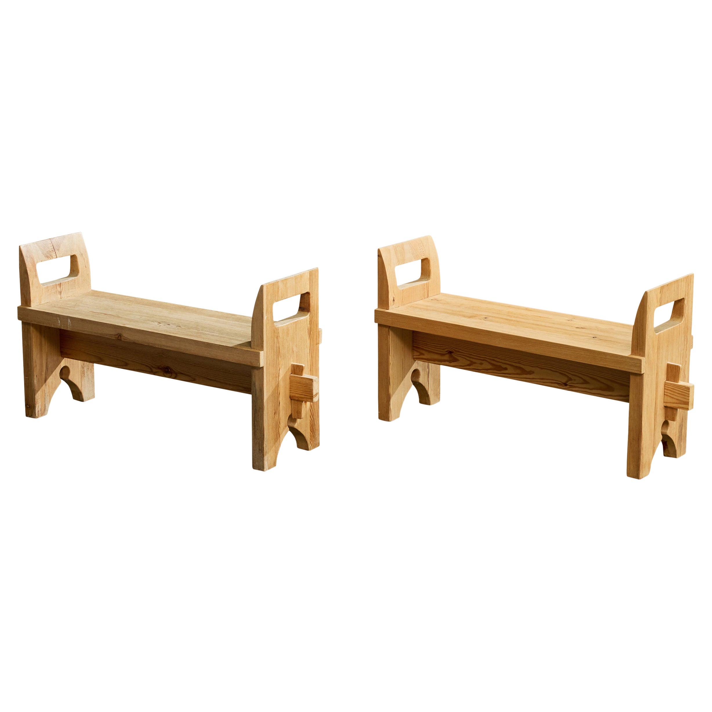 Swedish Designer, Benches, Pine, Sweden, 1970s